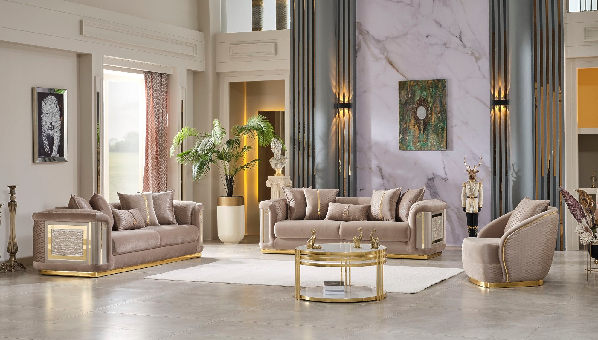 Elegance Stationary Livingroom (2 Sofa & 2 Chair) Beige