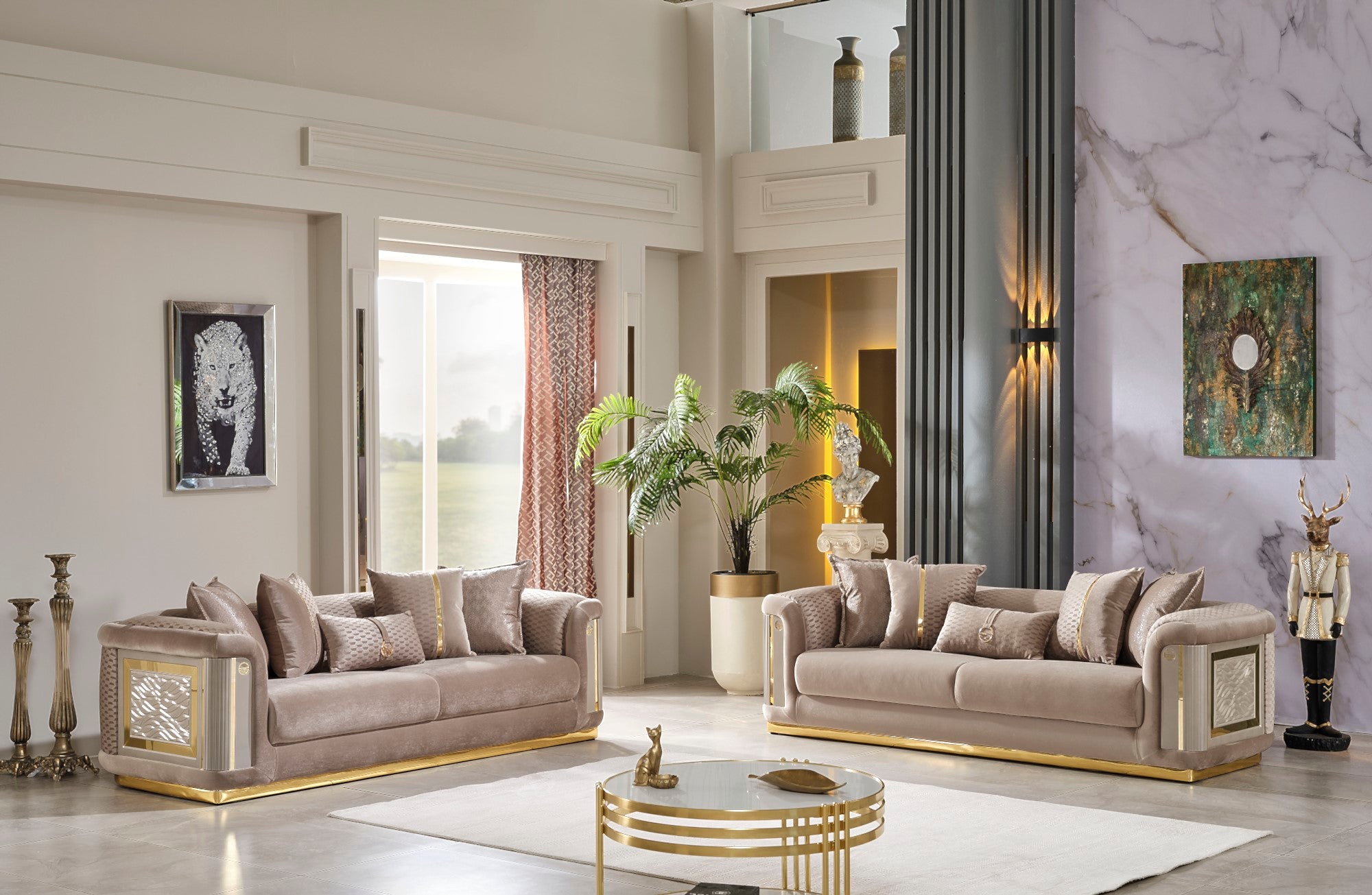 Elegance Stationary Livingroom (2 Sofa & 2 Chair) Beige
