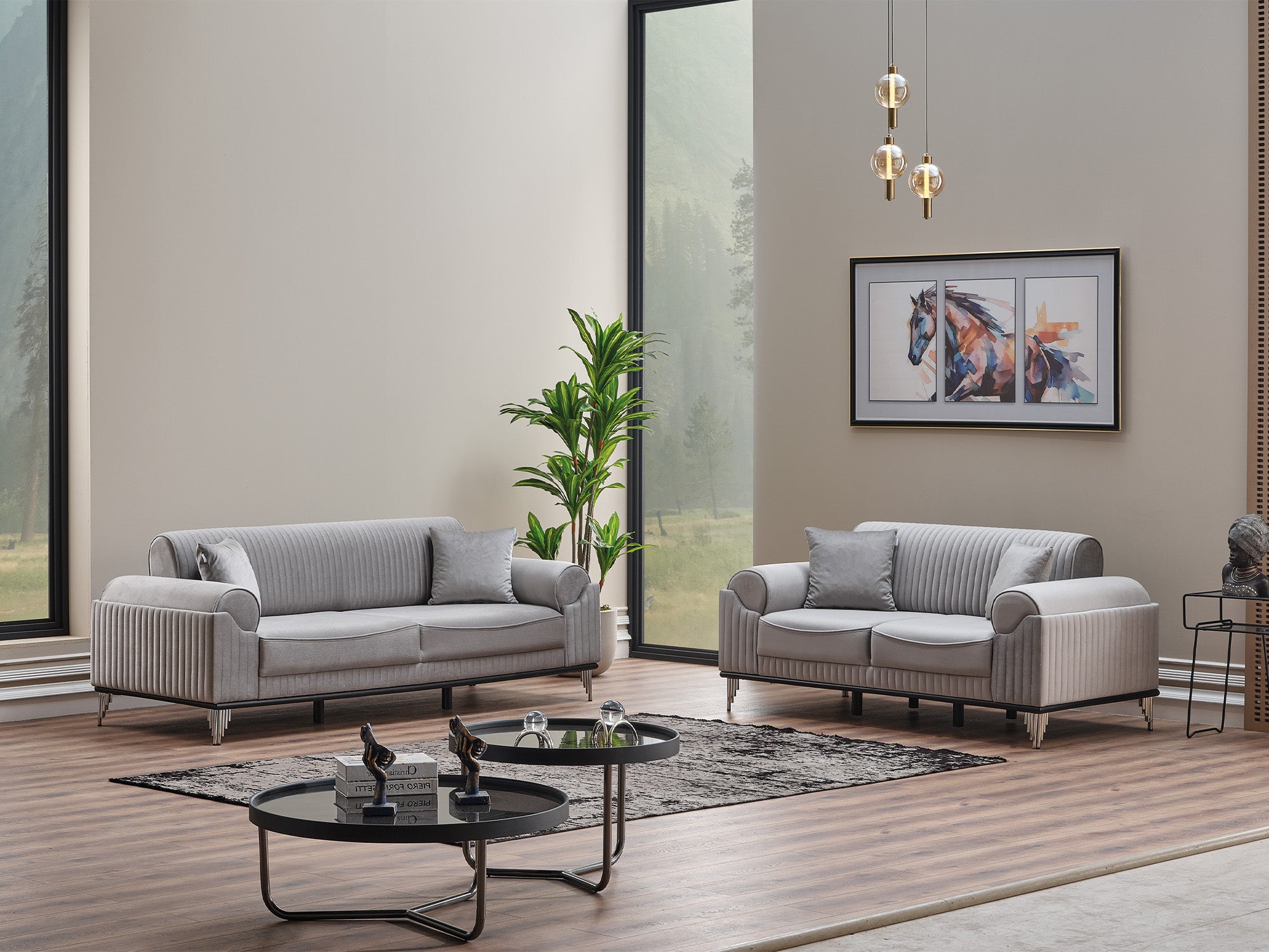 Everest 3-pieces (Sofa & Loveseat & Chair) Livingroom Set Light Grey