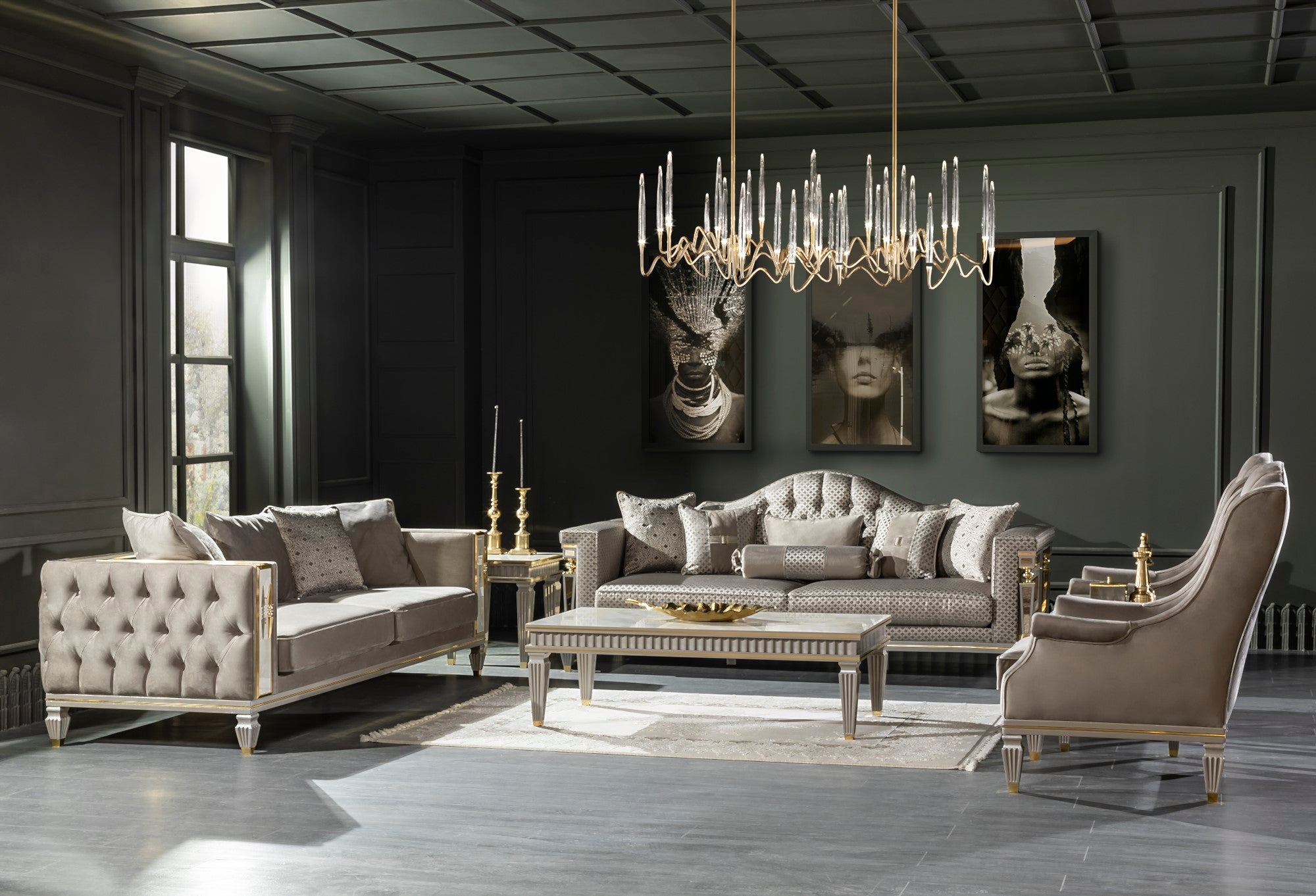 Istanbul Stationary Livingroom Set (1 Chester Sofa & 1 Sofa & 2 Chair)