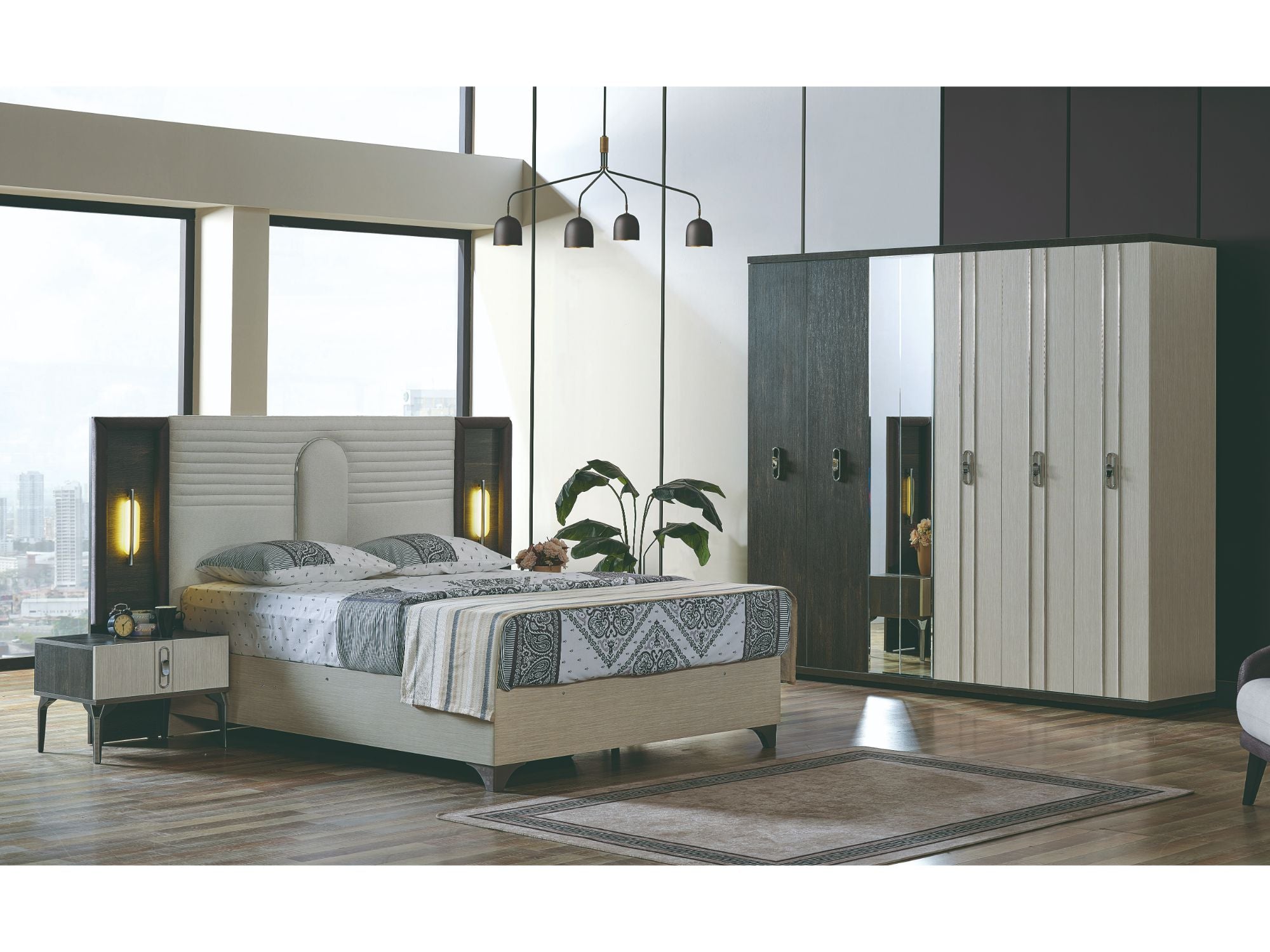 Nero Bedroom (Queen Storage Bed With Headboard & Dresser With Mirror & 2 Nightstand )