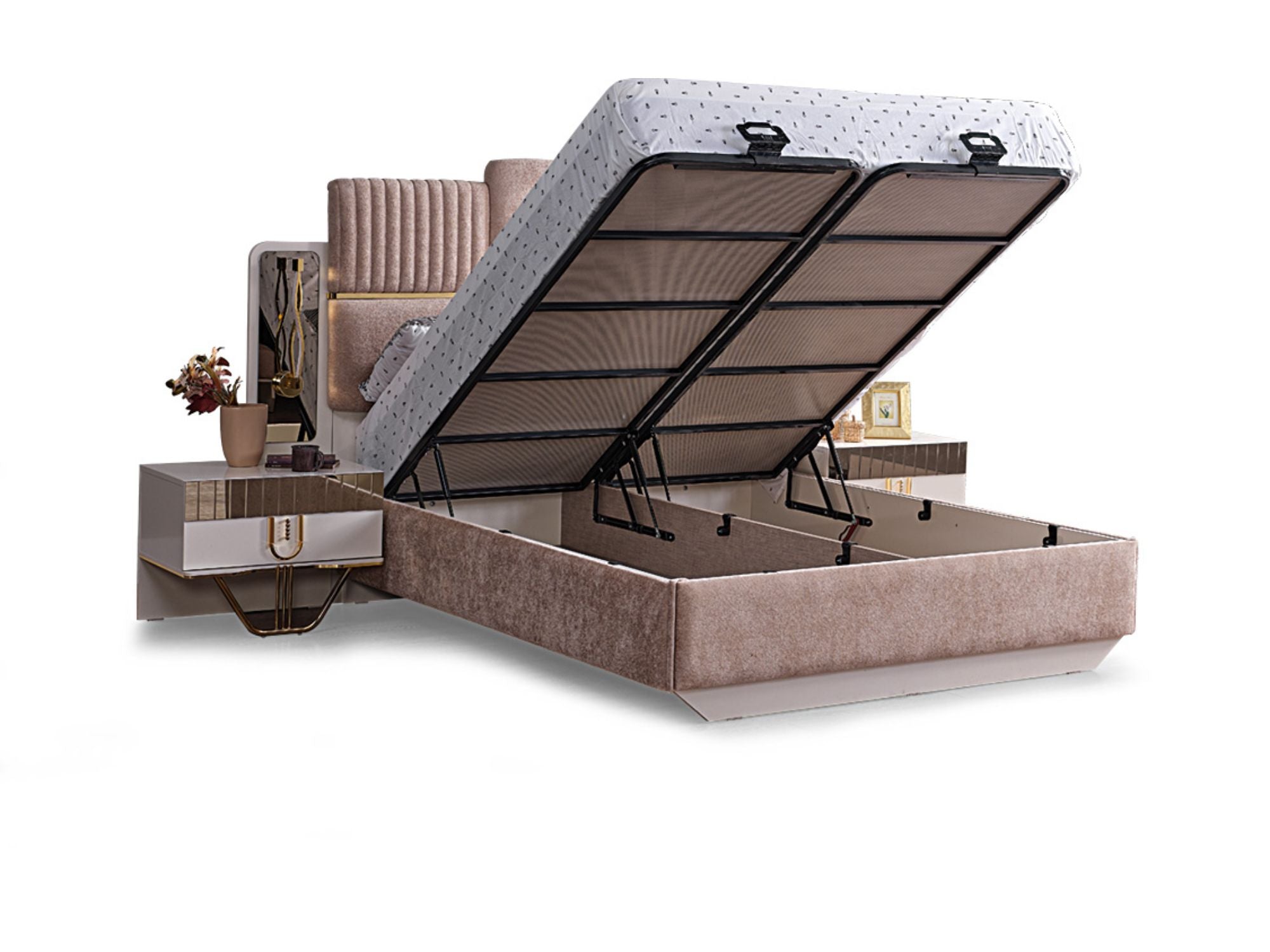 Valence Bedroom (Queen Storage Bed With Headboard & Dresser With Mirror & 2 Nightstand )