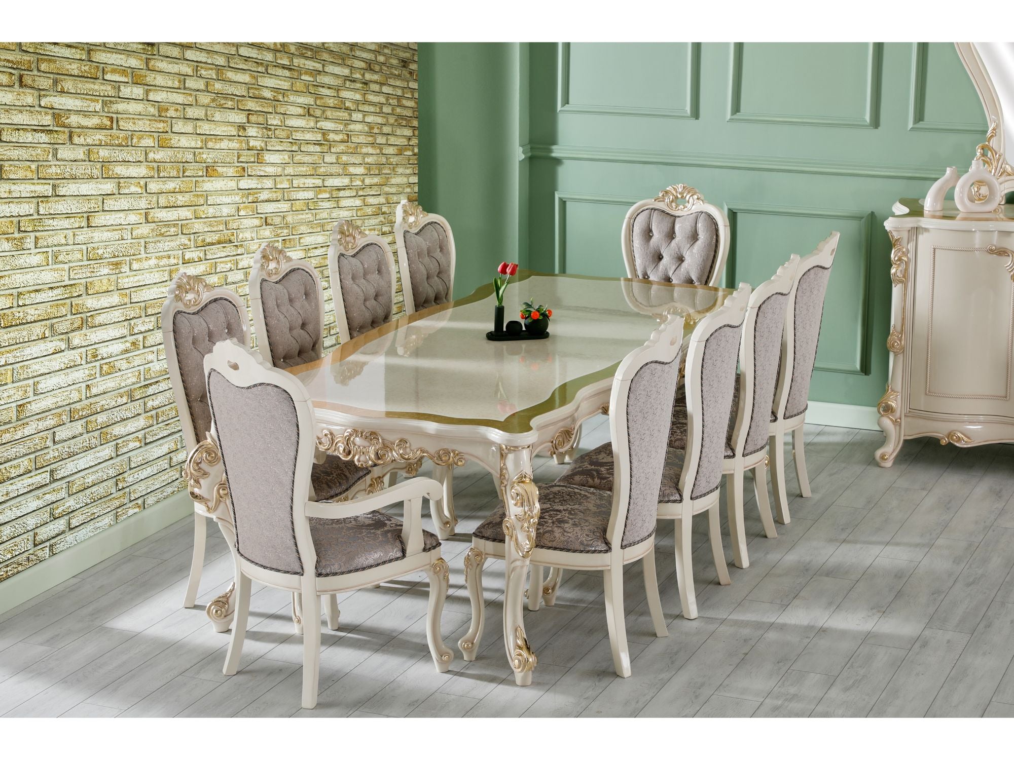 Round dining table with online arm chairs