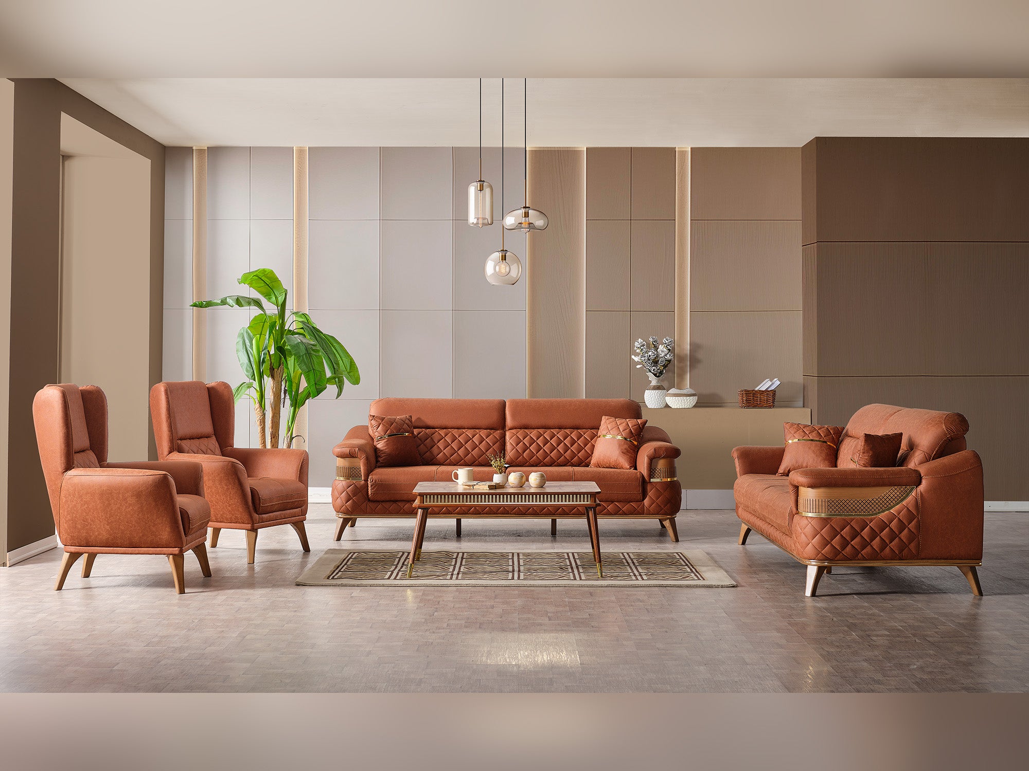 Kristal Convertible Livingroom (2 Sofa & 2 Chair) Dark Brick
