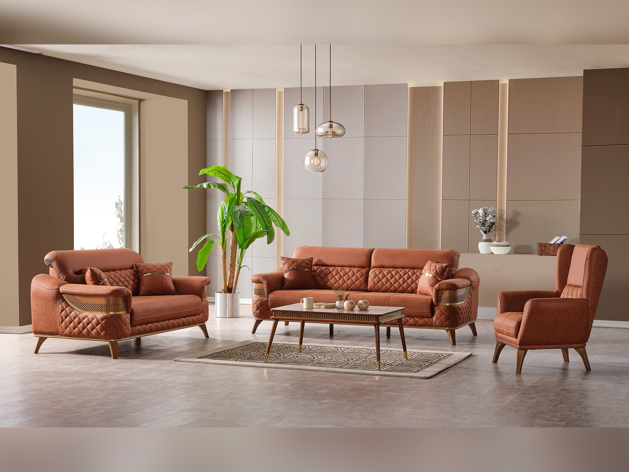 Kristal Convertible Livingroom (2 Sofa & 2 Chair) Dark Brick