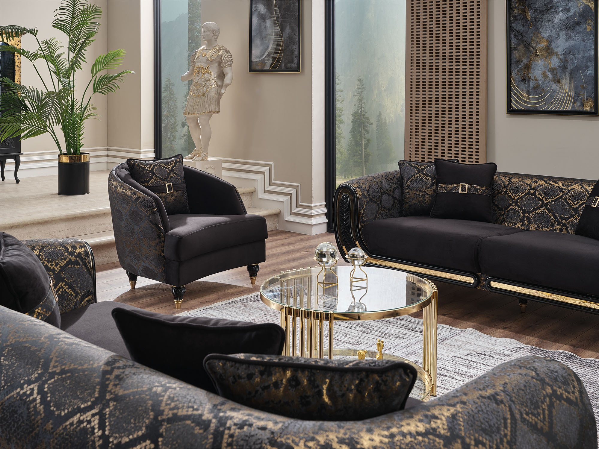 Lima 3-pieces (Sofa & Loveseat & Chair) Livingroom Set Black