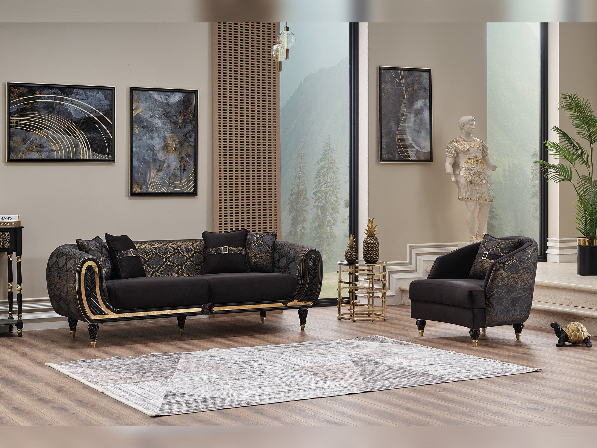 Lima 3-pieces (Sofa & Loveseat & Chair) Livingroom Set Black