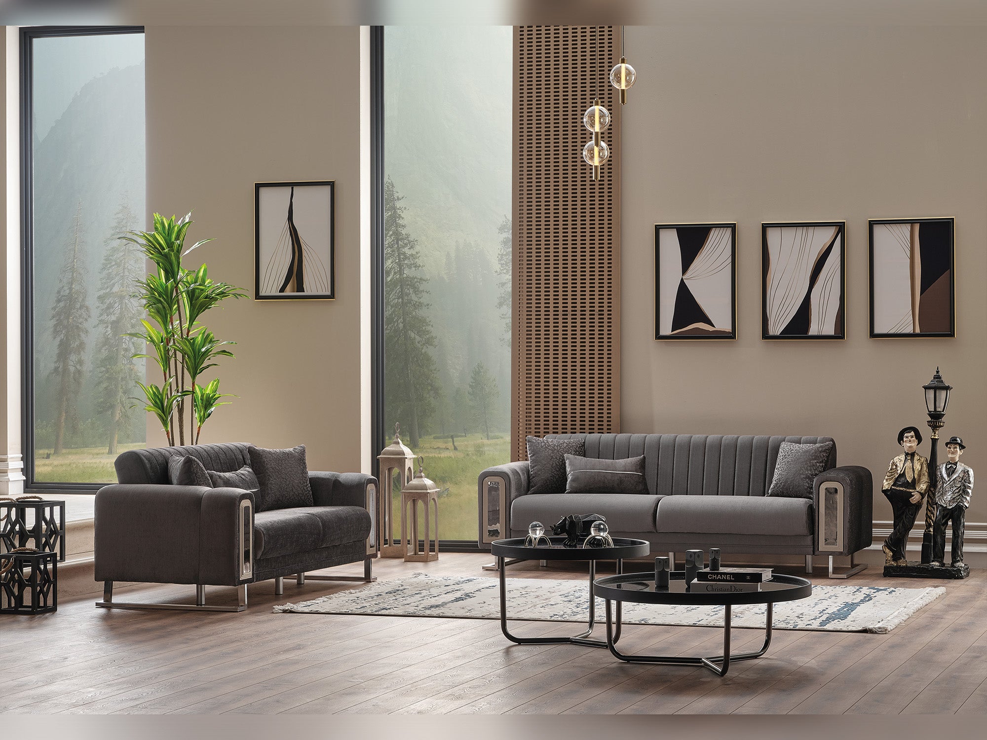 Lotus 3-pieces (Sofa & Loveseat & Chair) Livingroom Set Grey
