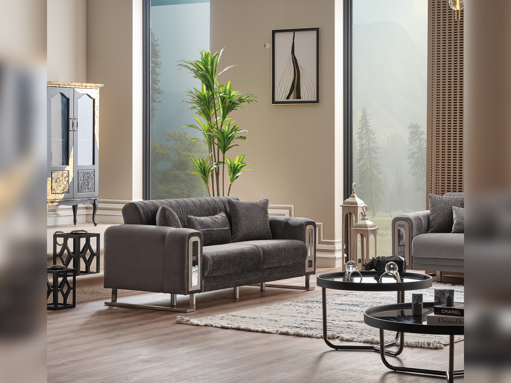 Lotus Convertible Loveseat Grey