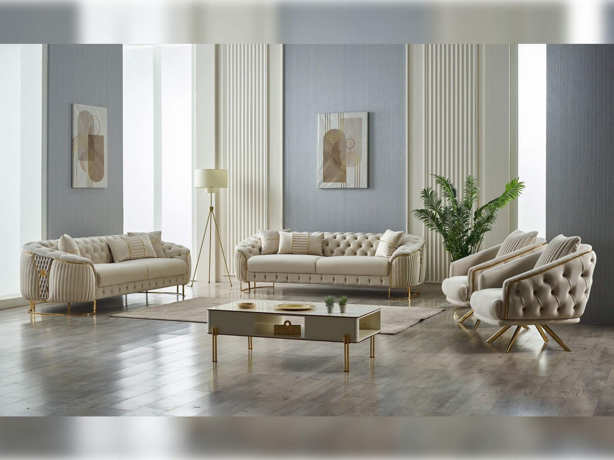 Lucas Stationary Livingroom (2 Sofa & 2 Chair) Cream