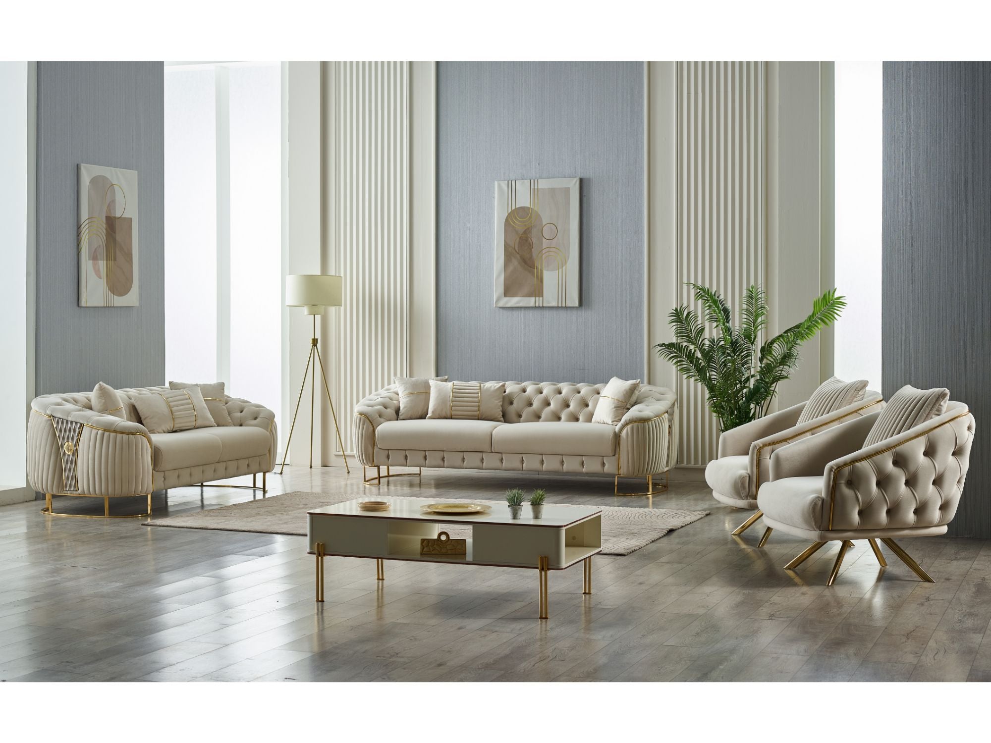 Lucas Stationary Livingroom (2 Sofa & 2 Chair) Cream