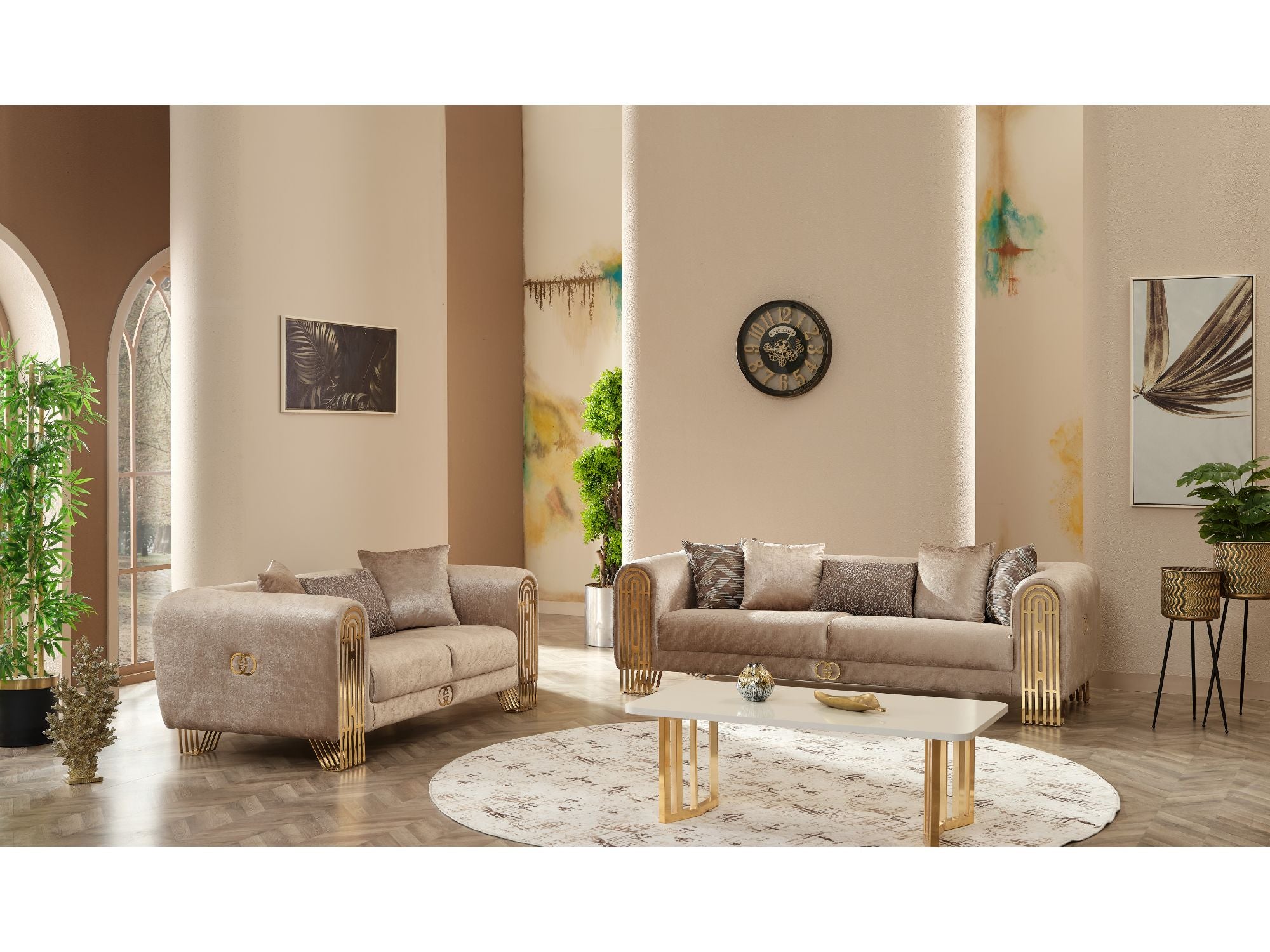 Monaco Stationary Livingroom Set (2 Sofa & 2 Chair) Beige