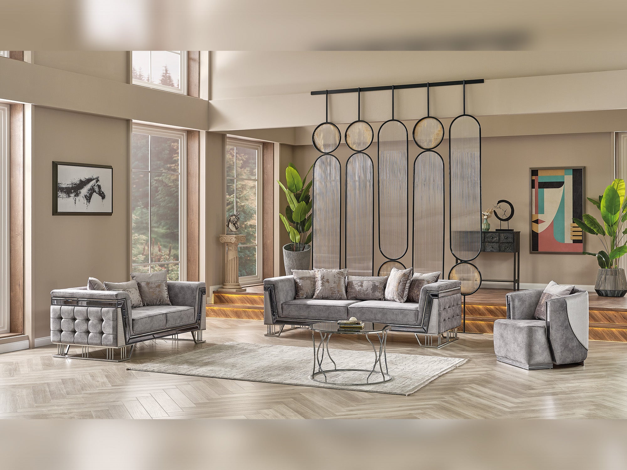 Munich Stationary Loveseat Grey