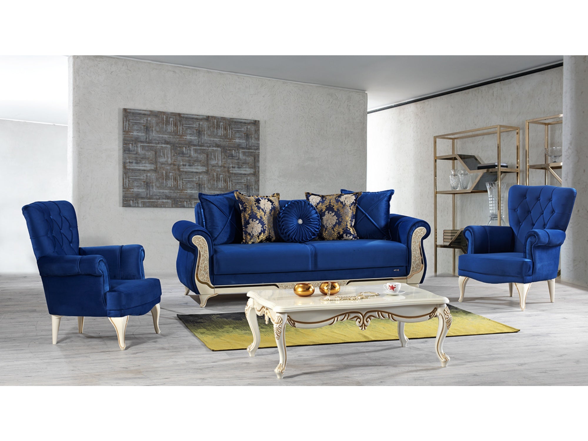 Rozet Convertible Livingroom (2 Sofa & 1 Chair) Navy