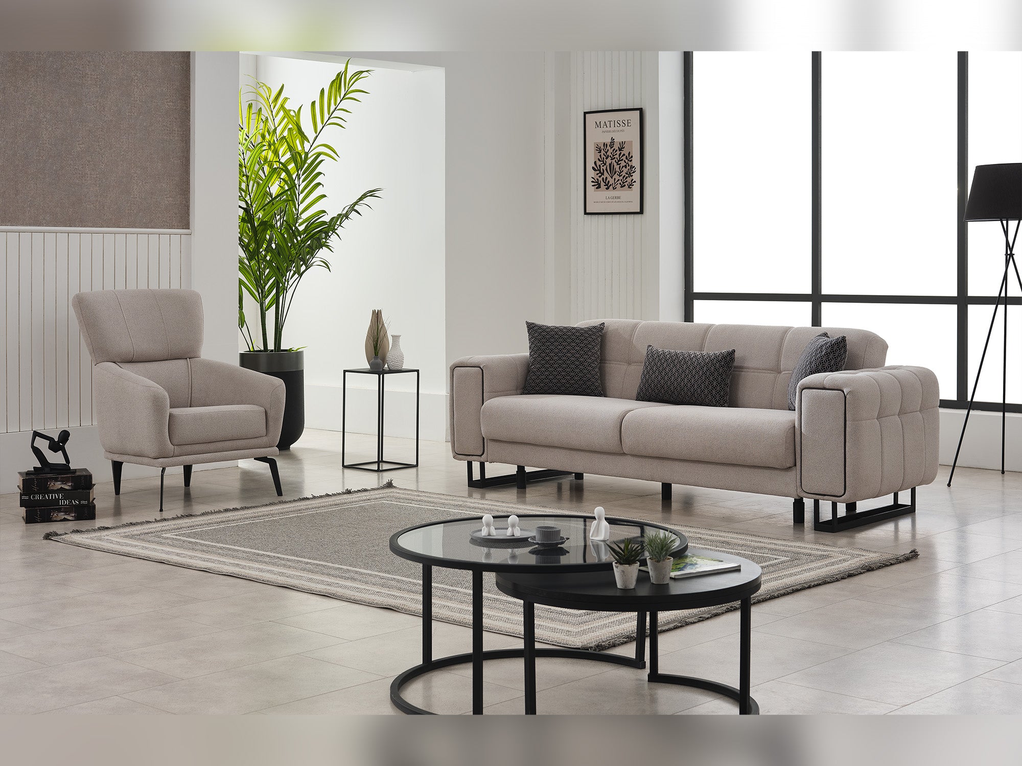 Nero Convertible Livingroom (2 Sofa & 2 Chair) Light Grey