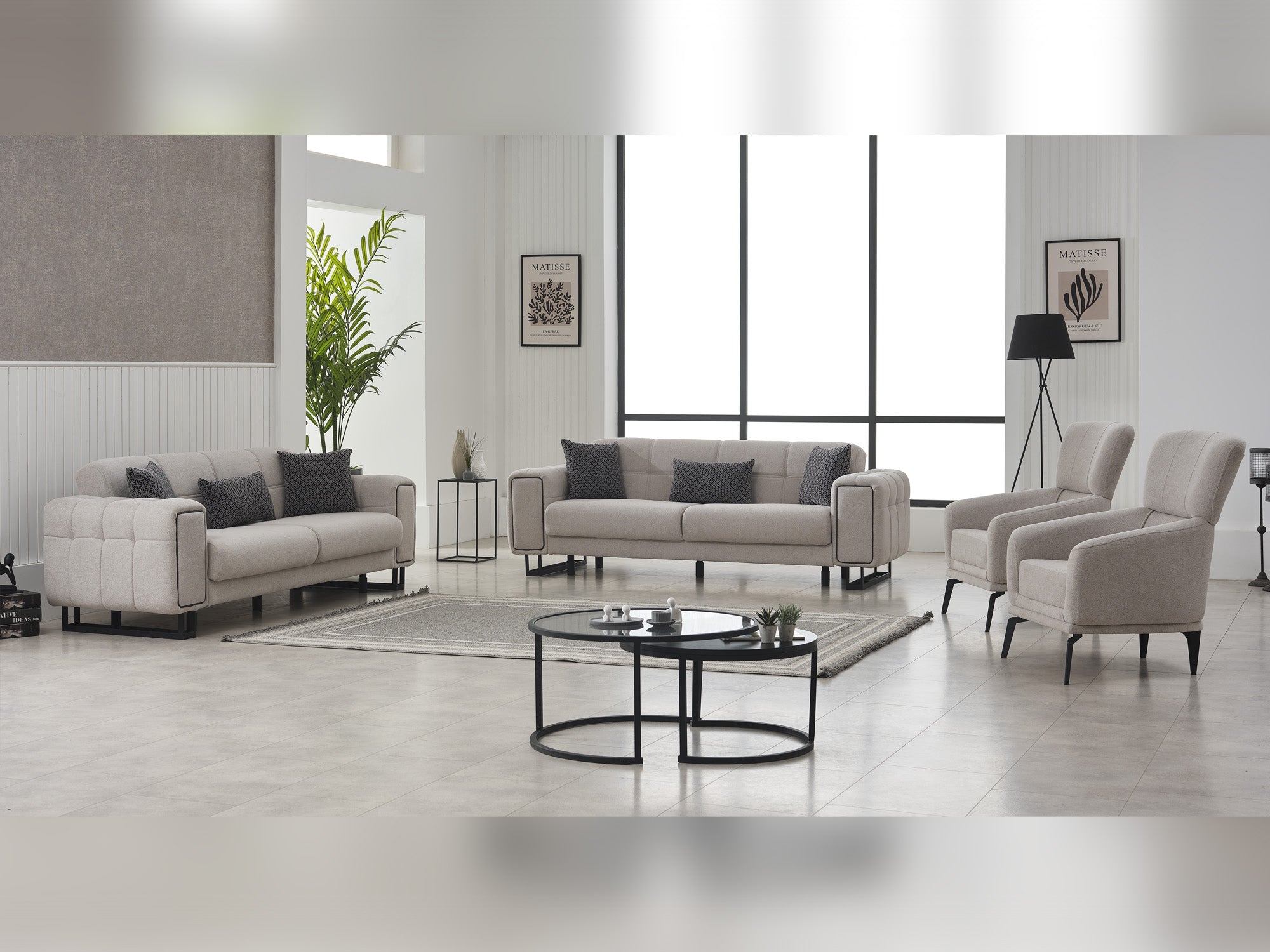 Nero Convertible Livingroom (2 Sofa & 2 Chair) Light Grey