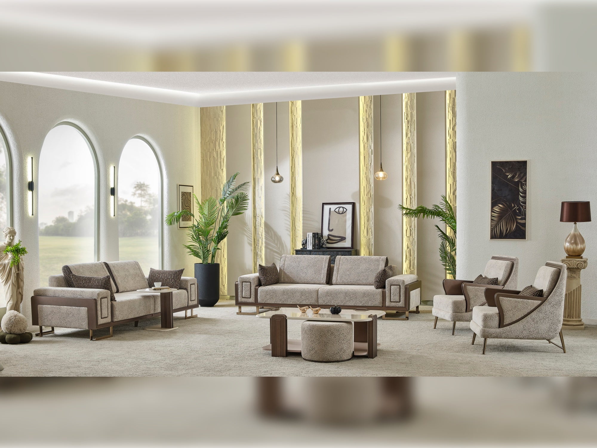 Nirvana Stationary Livingroom (2 4 Seat Sofa & 2 Chair) Beige