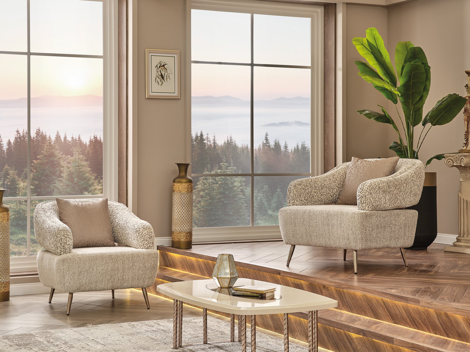 Nova 3-pieces (Sofa & Loveseat & Chair) Livingroom Set Cream