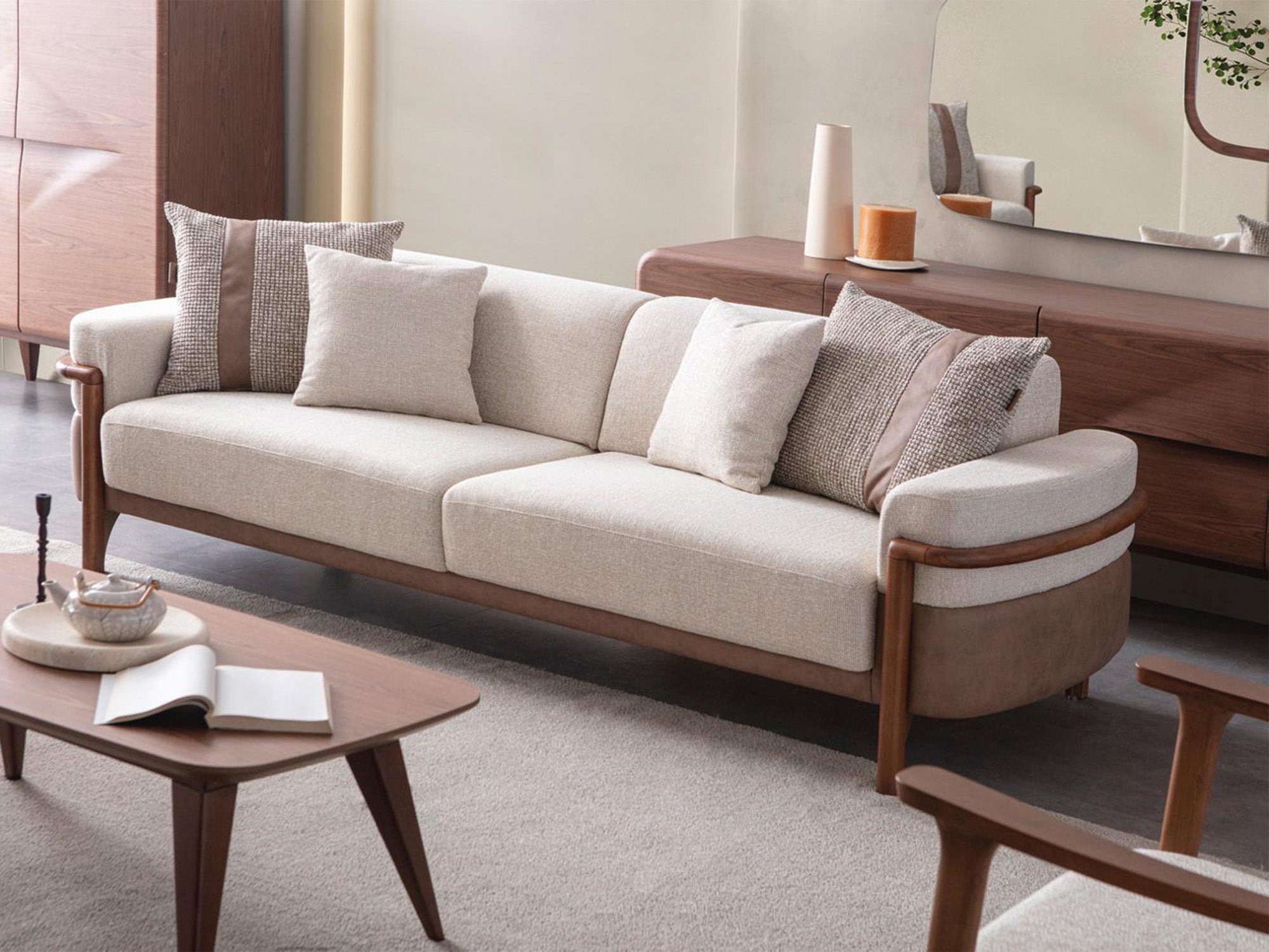 Odin 4-pieces (4 Seater Sofa &  3 Seater Sofa & 2 Chair) Livingroom Set Cream