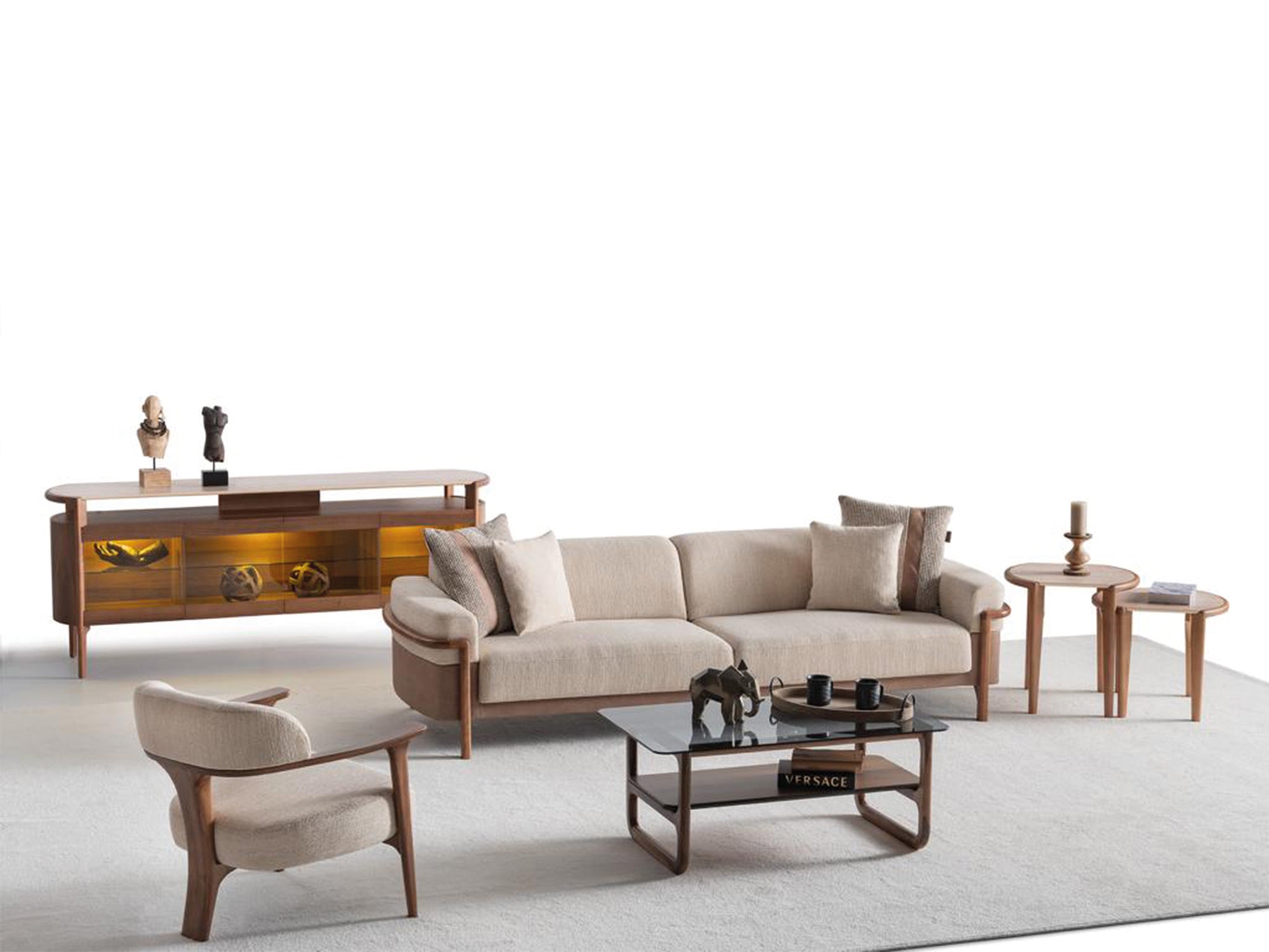 Odin 4-pieces (4 Seater Sofa &  3 Seater Sofa & 2 Chair) Livingroom Set Cream