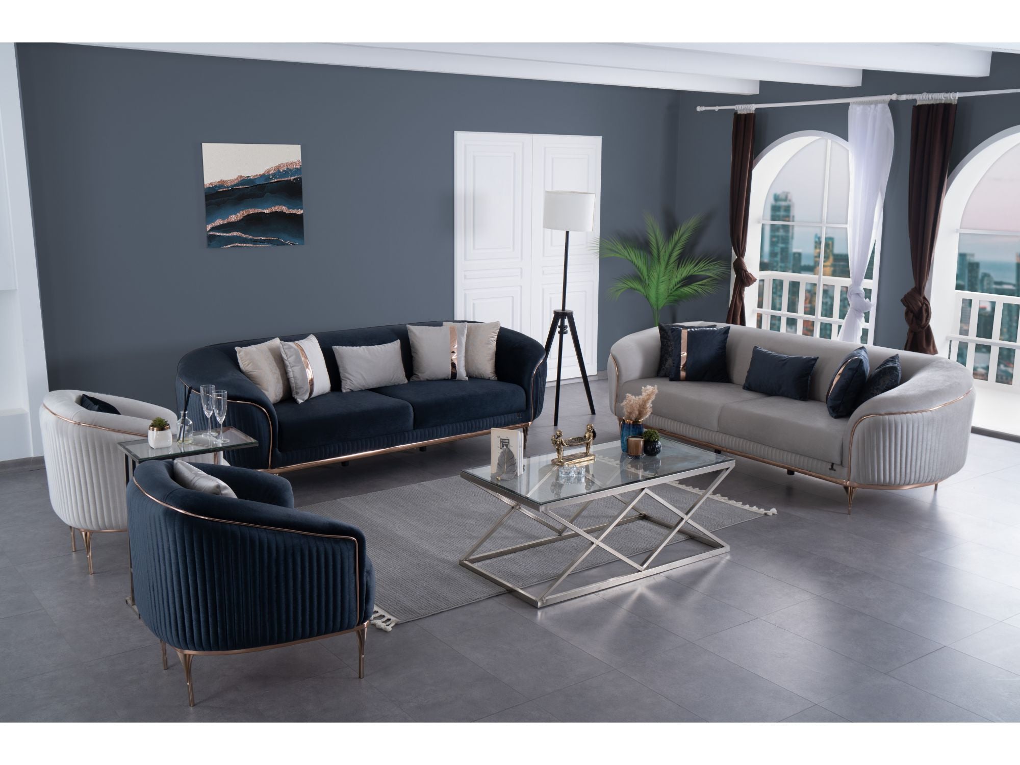 Pandora Stationary Livingroom (2 Sofa & 2 Chair) Cream