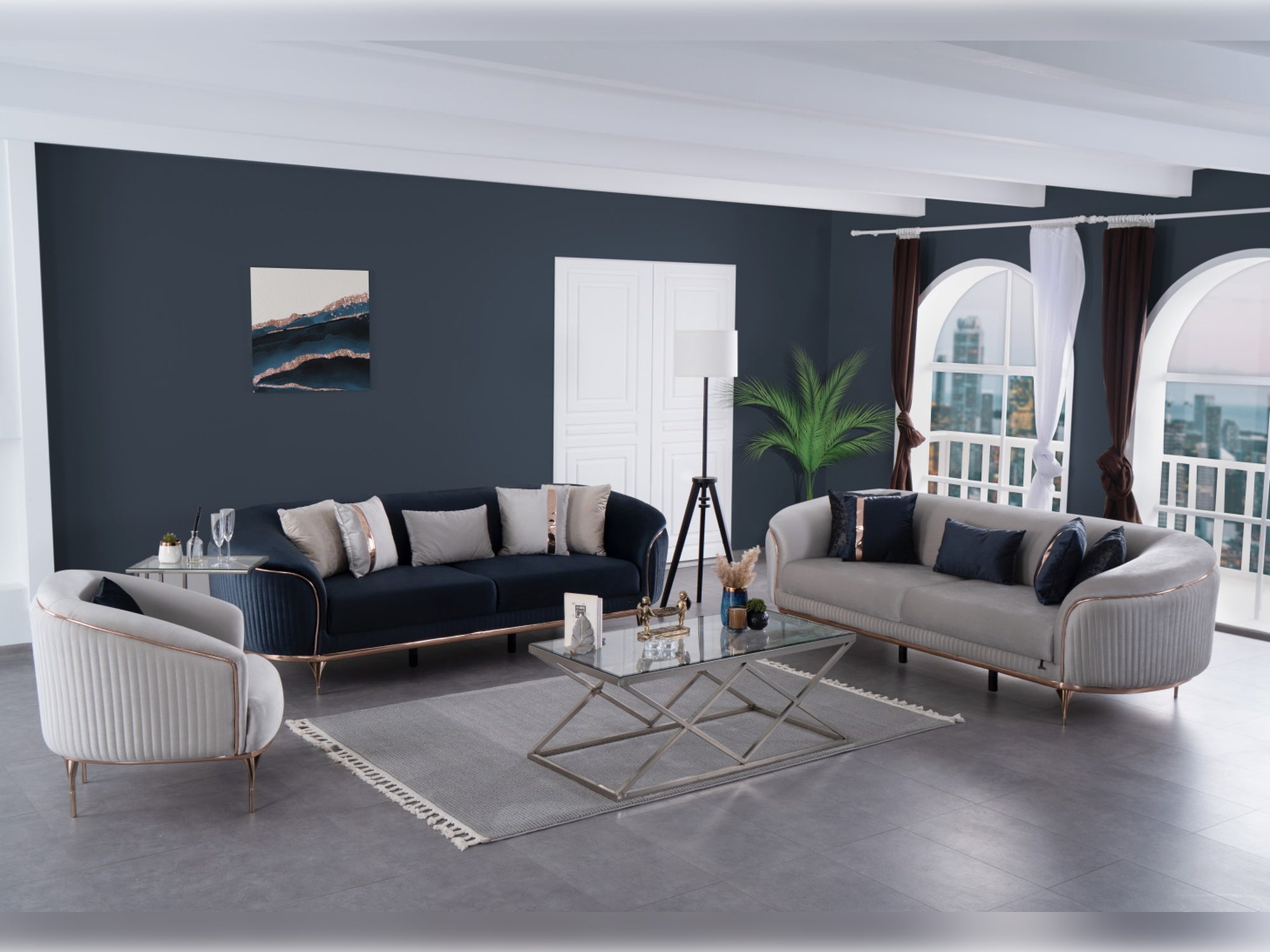 Pandora Stationary Livingroom (2 Sofa & 2 Chair) Cream