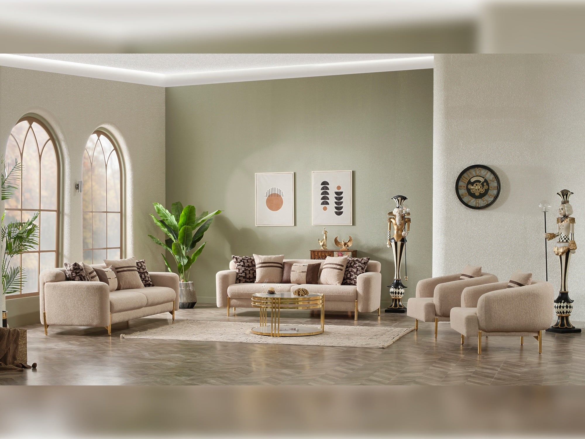 Shelby Stationary Livingroom (2 Sofa & 2 Chair) Beige