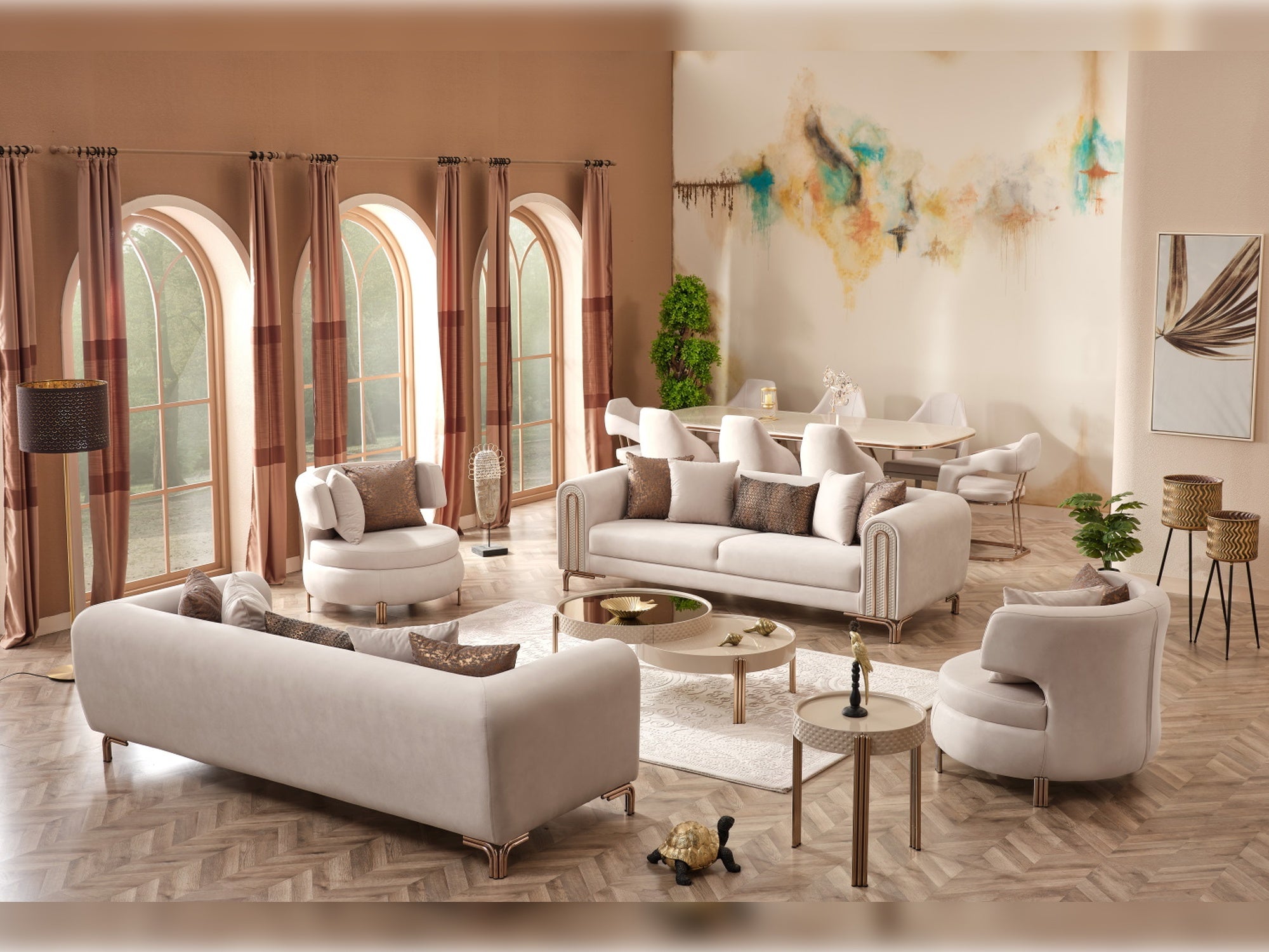 Paris Stationary Livingroom (2 Sofa & 2 Chair) Cream