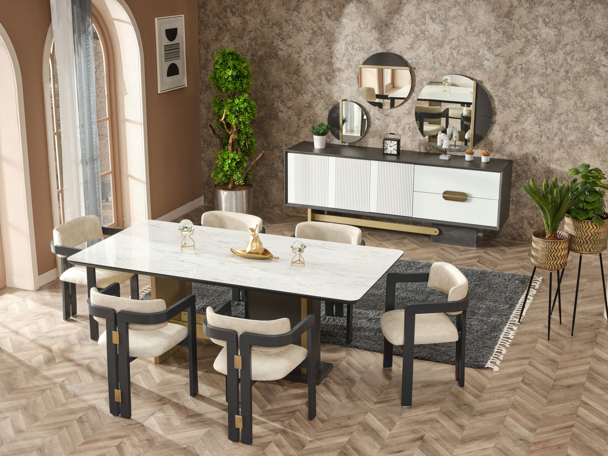 Pendik Diningroom (Consol With Mirror & Dining Table & 6 Dining Chair)