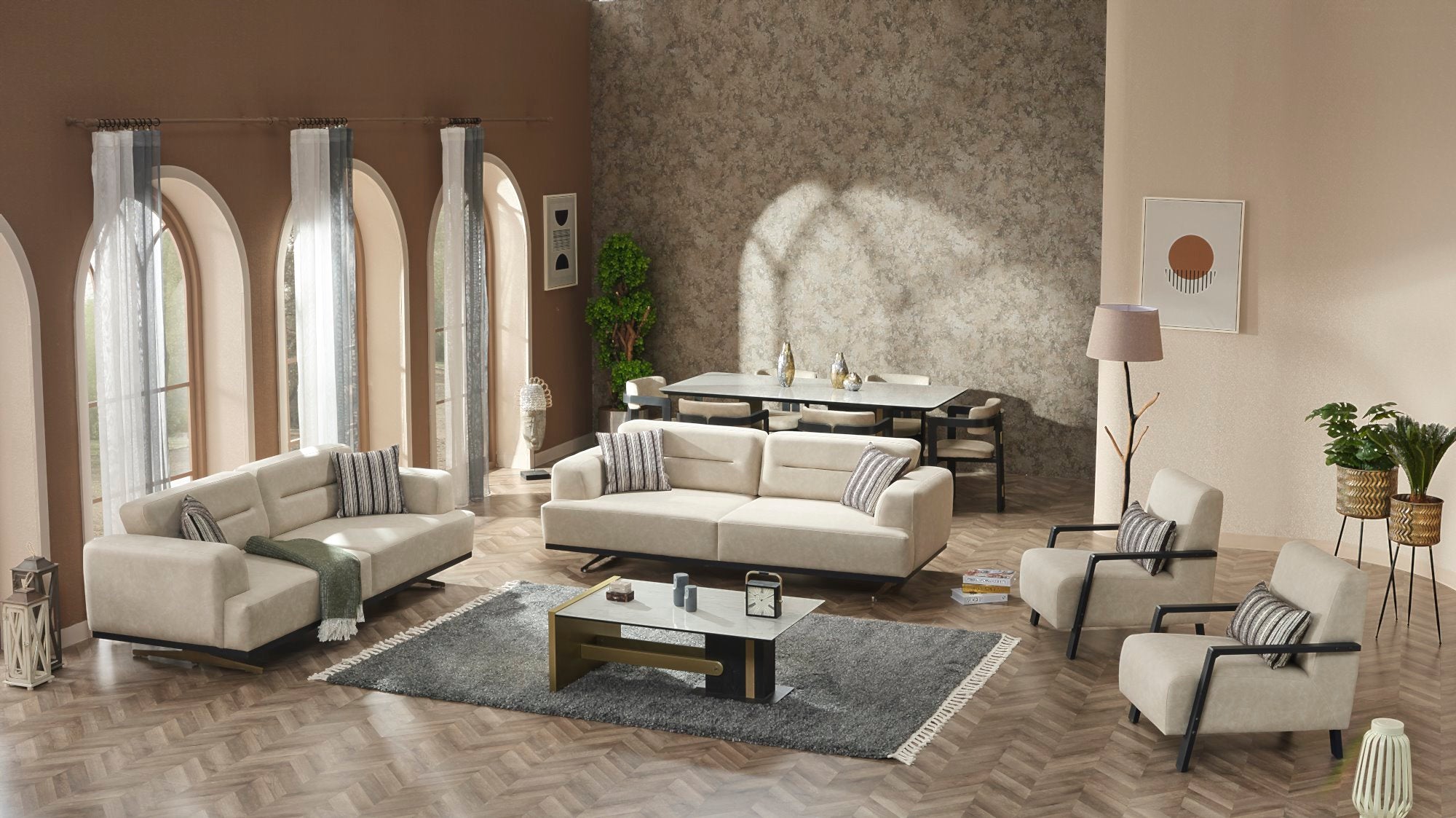 Pendik Convertible Livingroom Set (2 Sofa & 2 Chair) Cream