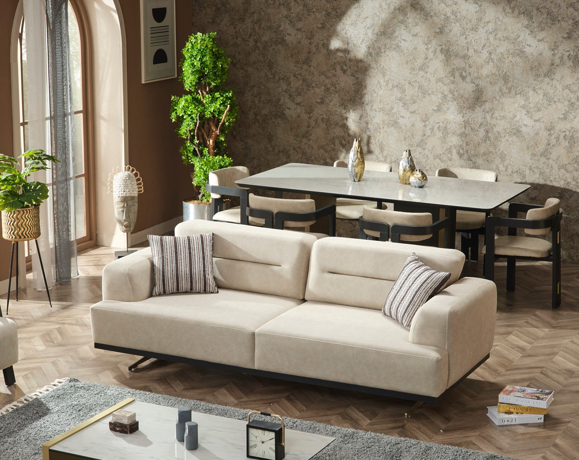 Pendik Convertible Livingroom Set (2 Sofa & 2 Chair) Cream