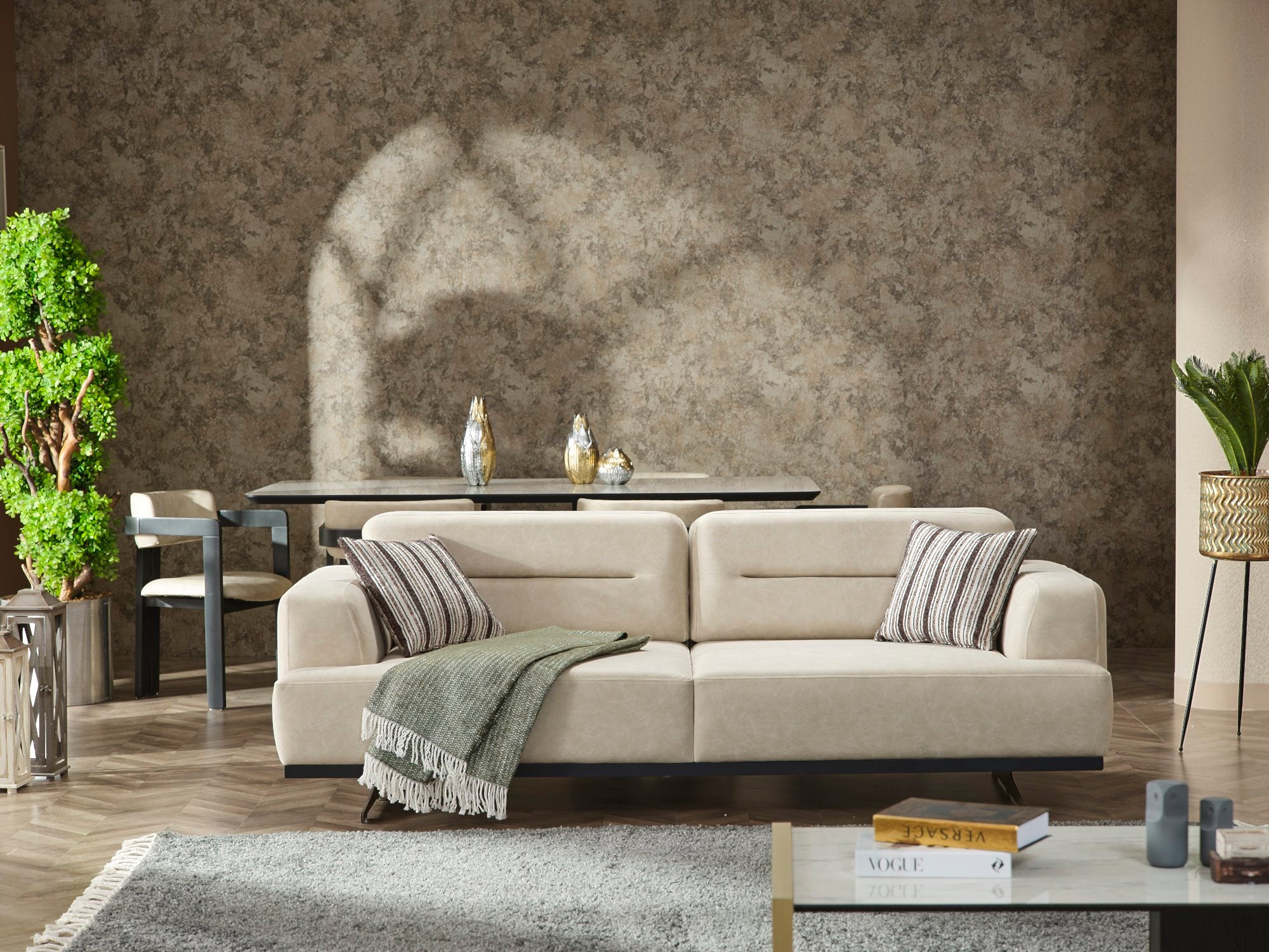 Pendik Convertible Livingroom Set (2 Sofa & 2 Chair) Cream