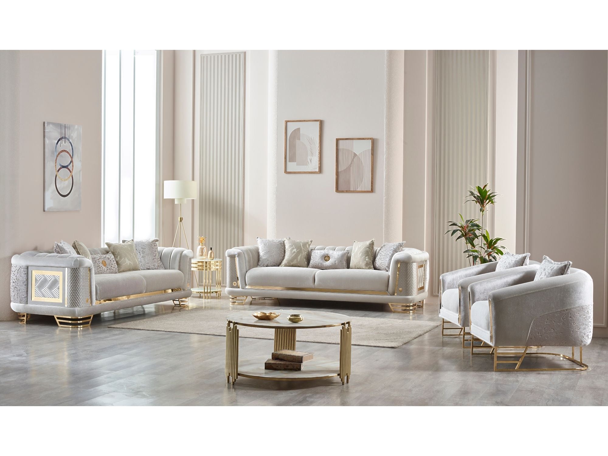 Romans Stationary Livingroom (2 Sofa & 2 Chair) Cream