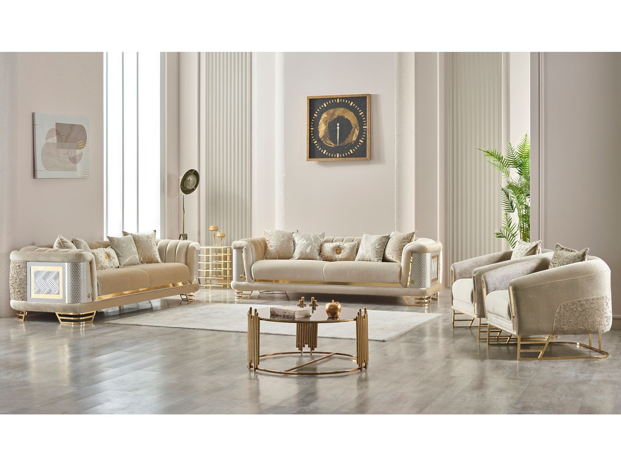 Romans Stationary Livingroom (2 Sofa & 2 Chair) Beige