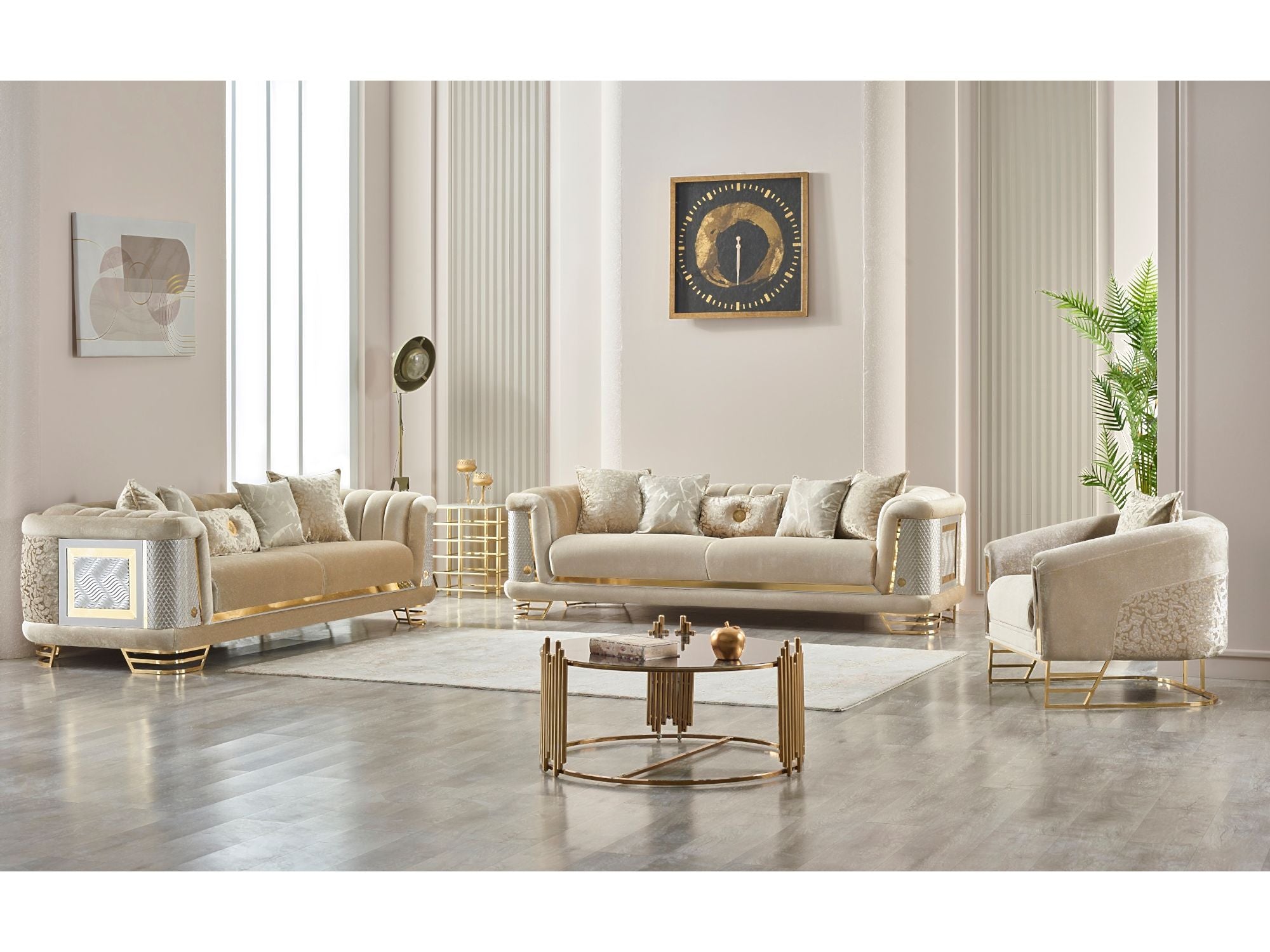 Romans Stationary Livingroom (2 Sofa & 2 Chair) Beige