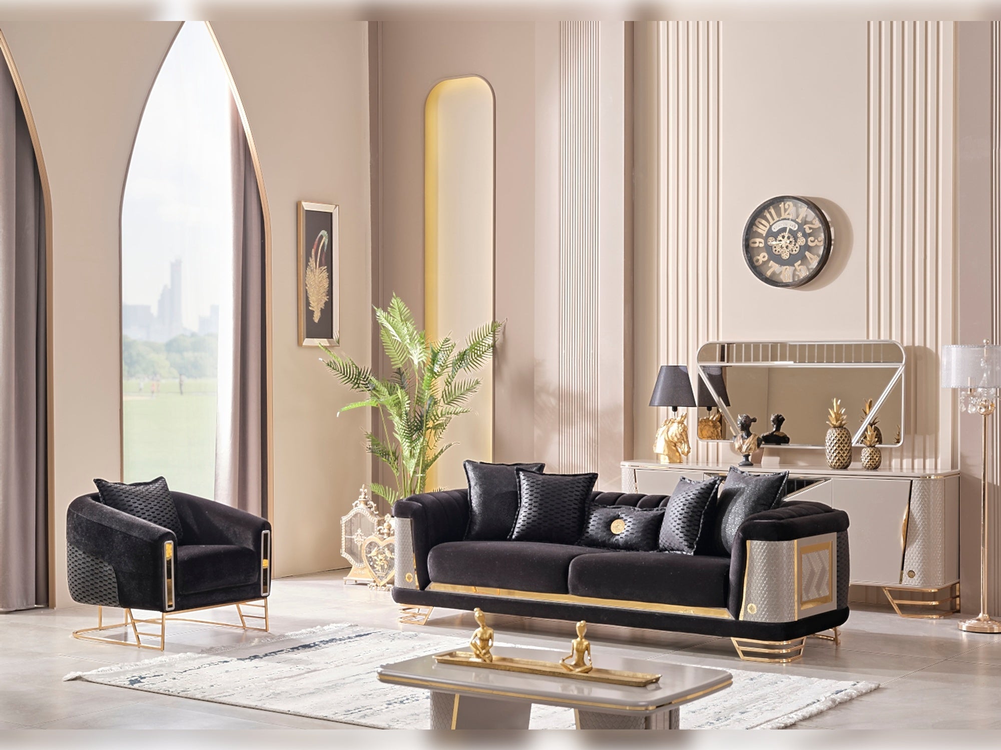 Romans Stationary Sofa Black
