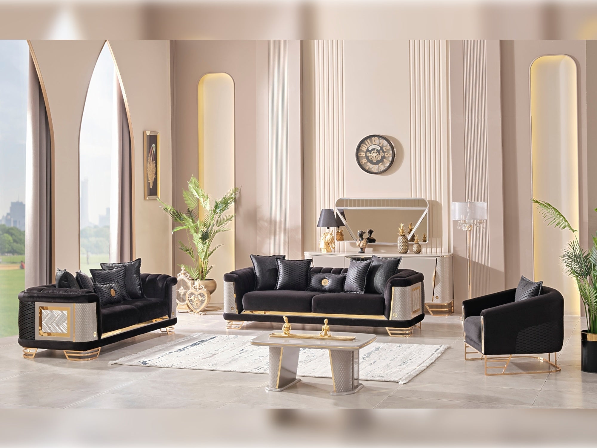 Romans 3-pieces (Sofa & Loveseat & Chair) Livingroom Set Black