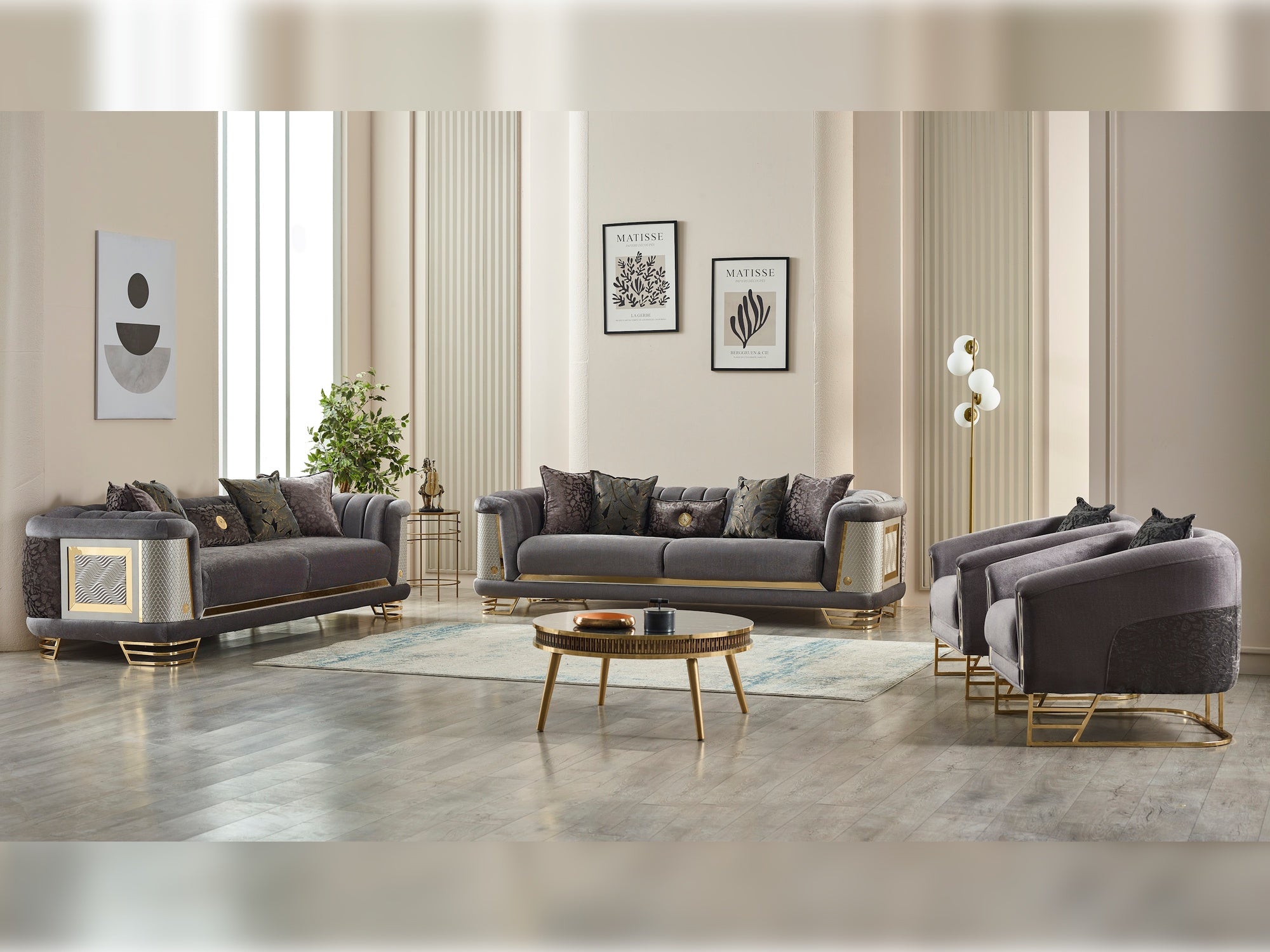 Romans Stationary Livingroom (2 Sofa & 2 Chair) Grey