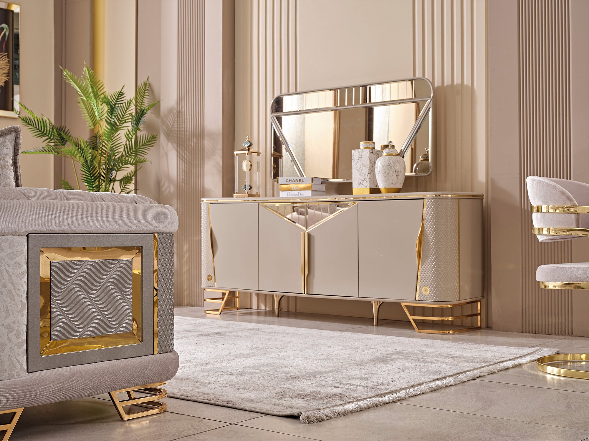 Romans Diningroom (Consol With Mirror & Dining Table & 6 Dining Chair)