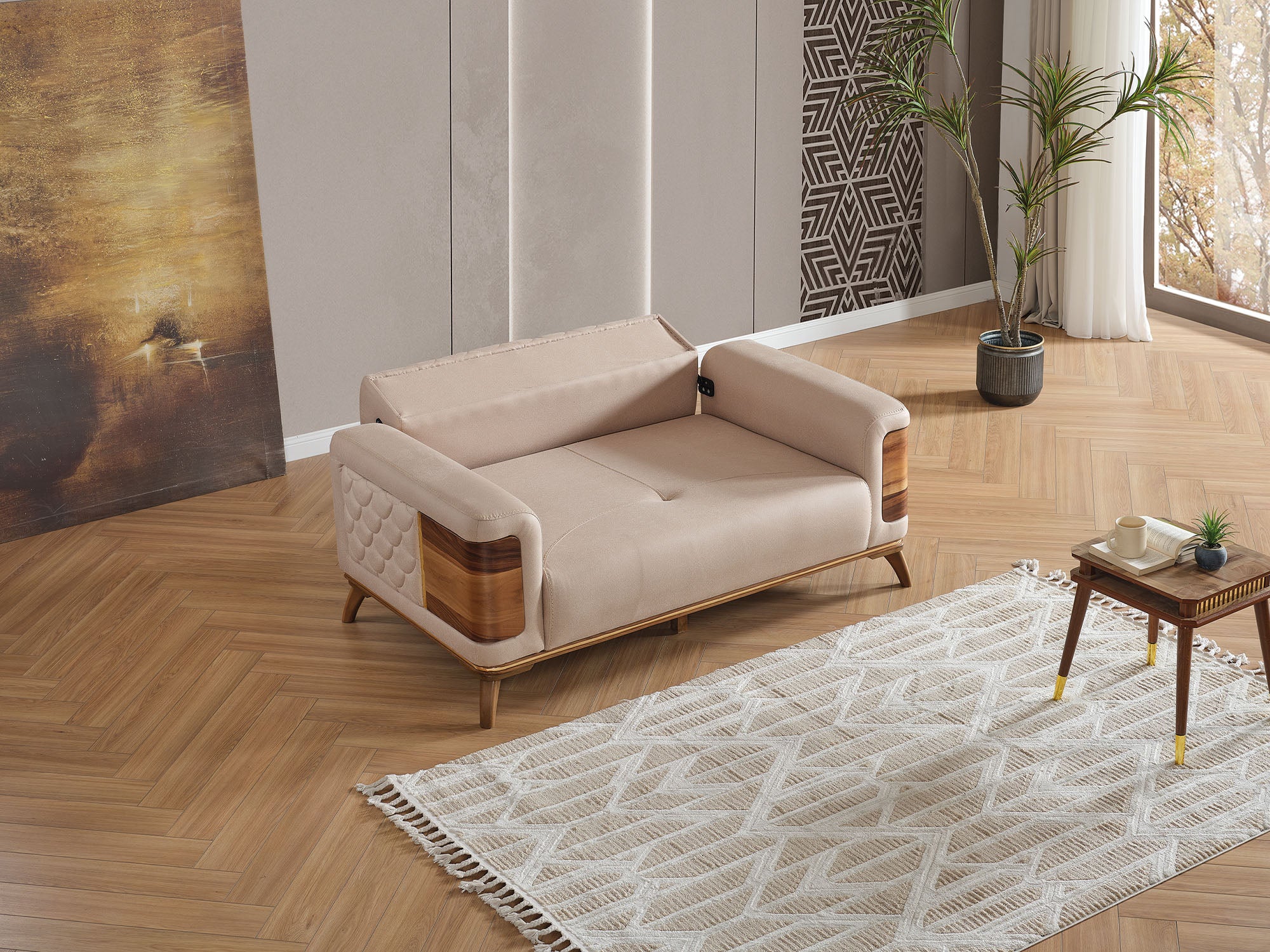 Ruby Convertible Loveseat Beige