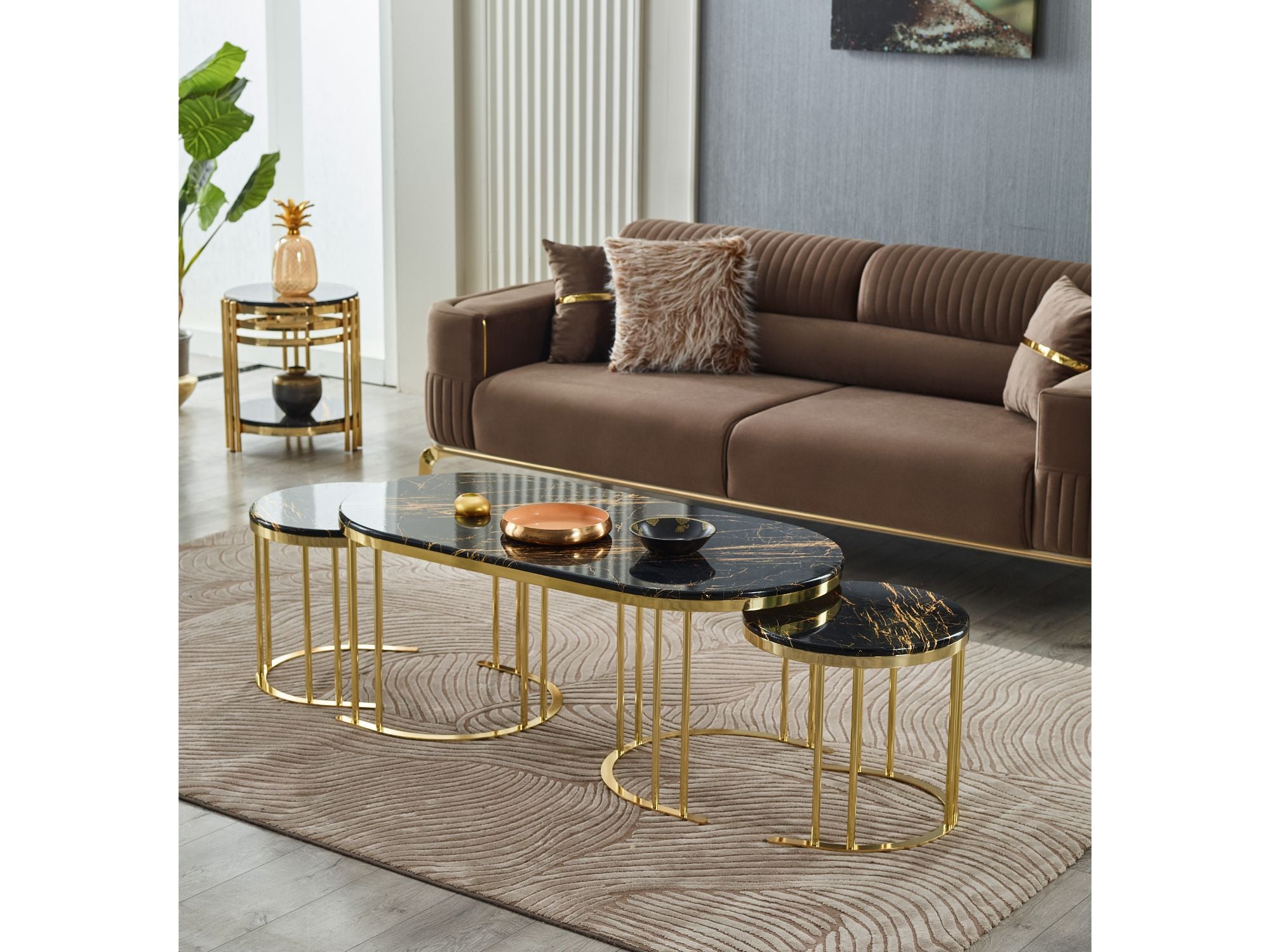 2 In 1 Coffee Table Gold Legs - Black Top