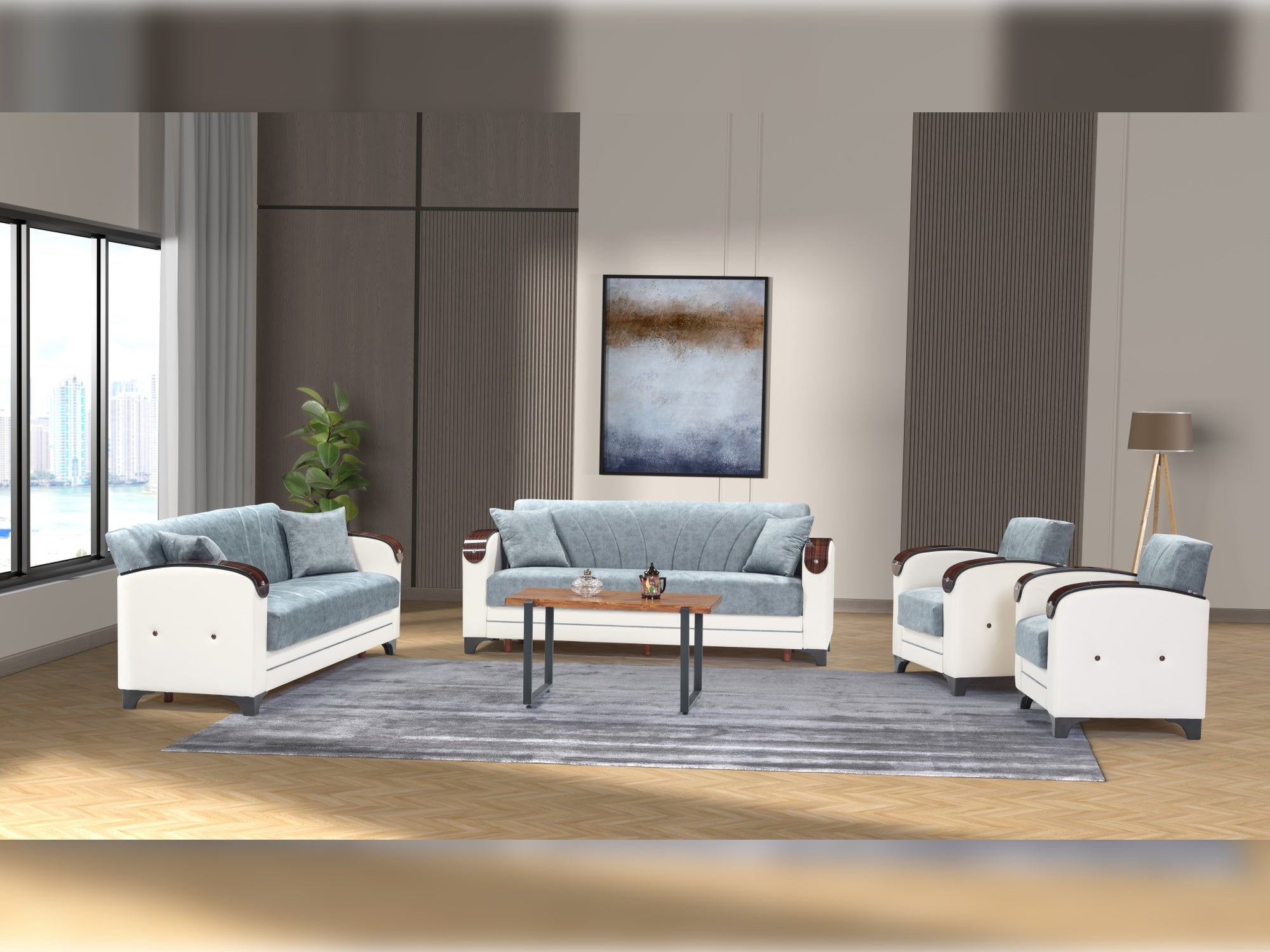 Senem Convertible Livingroom (2 Sofa & 2 Chair) Blue