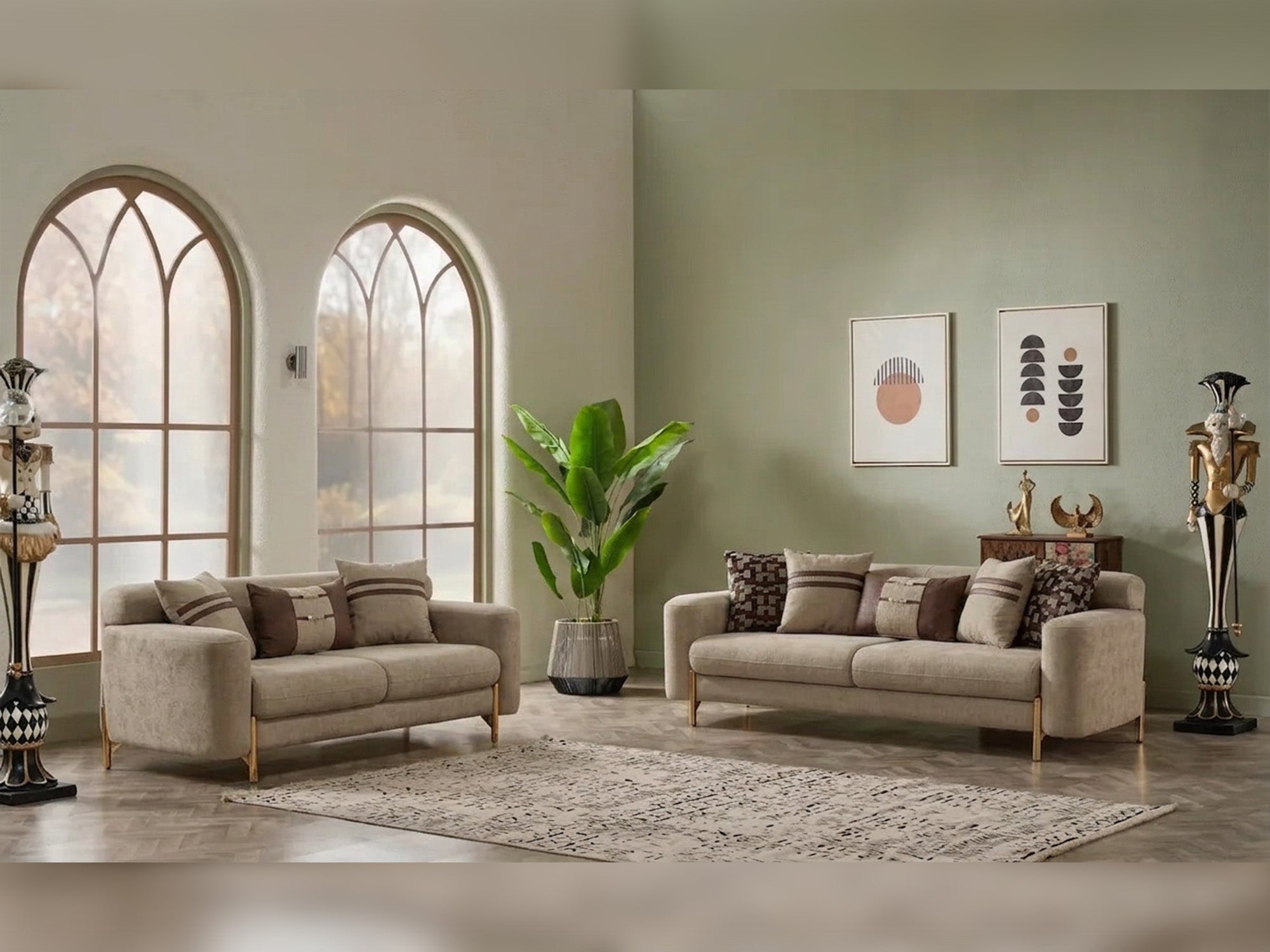 Shelby 2-pieces (Sofa & Loveseat) Livingroom Set Beige