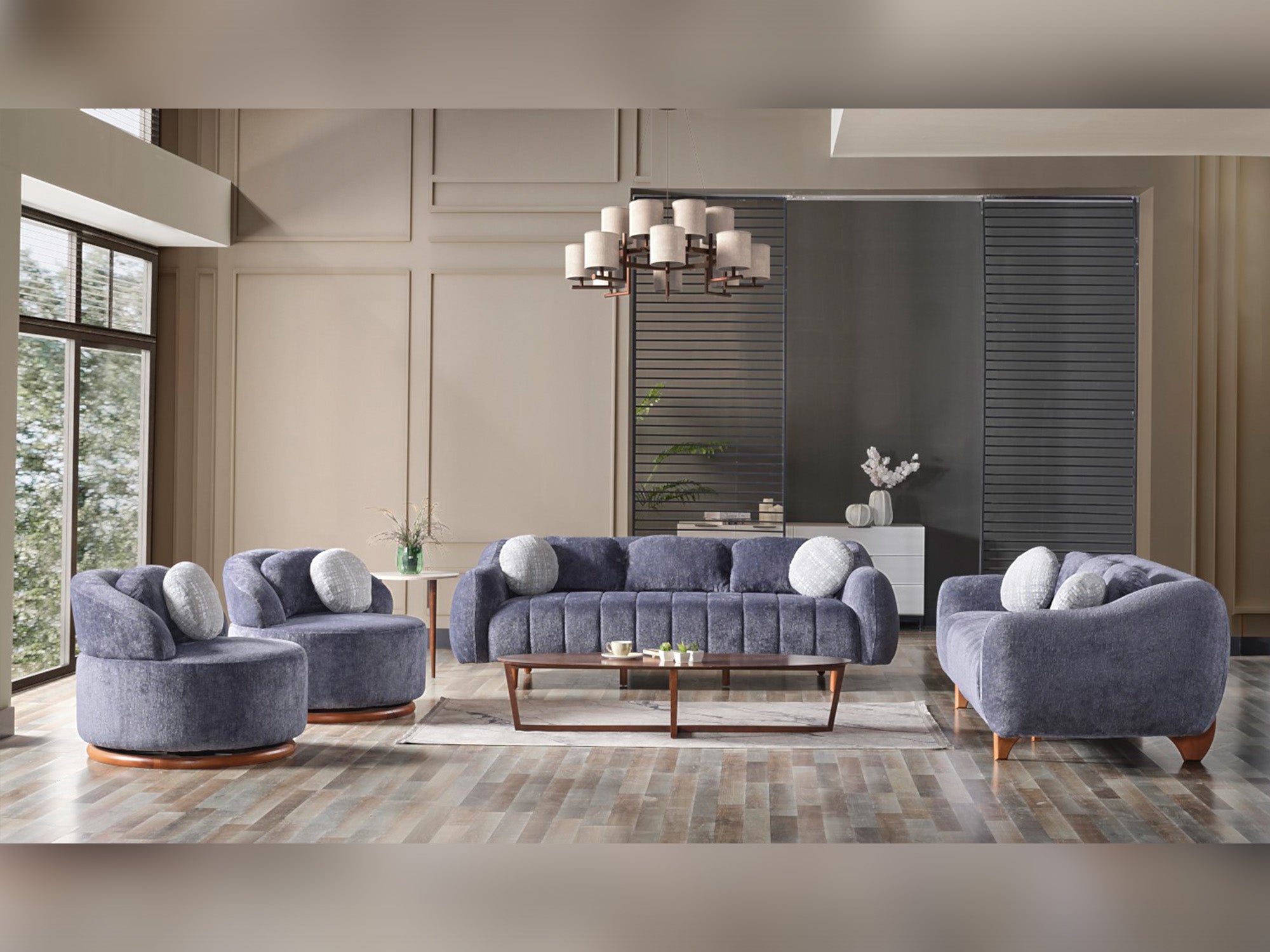 Snowy Stationary Livingroom (2 Sofa & 2 Chair) Anthracite
