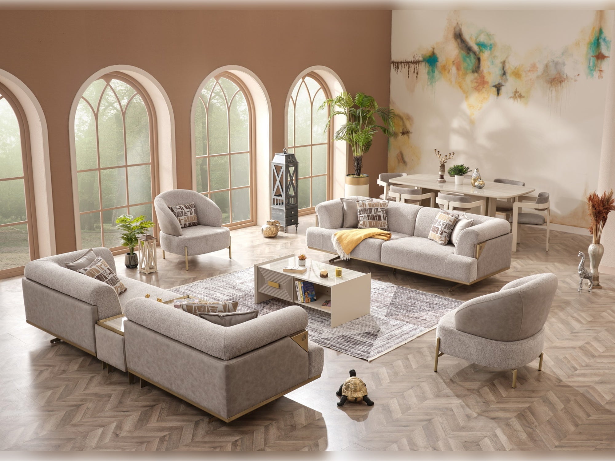 Urla Stationary Livingroom Set (1 Sofa & 1 Module Sofa & 2 Chair) Cream