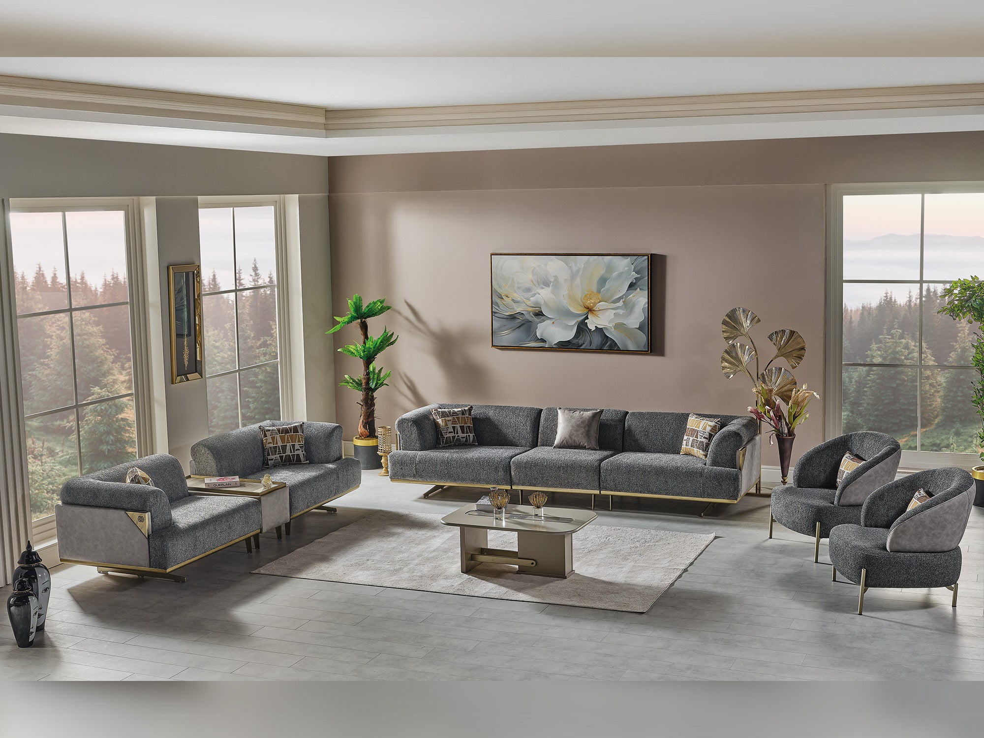 Urla 4-pieces (Sofa & Module Sofa & 2 Chair) Livingroom Set Grey