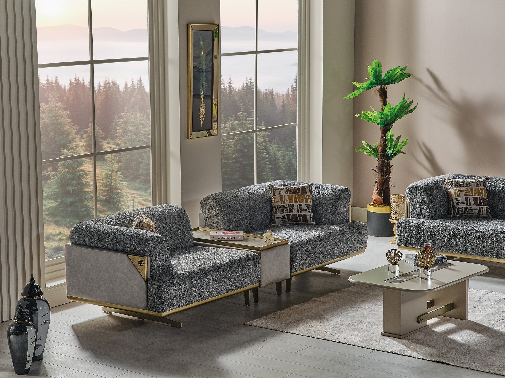 Urla 4-pieces (Sofa & Module Sofa & 2 Chair) Livingroom Set Grey