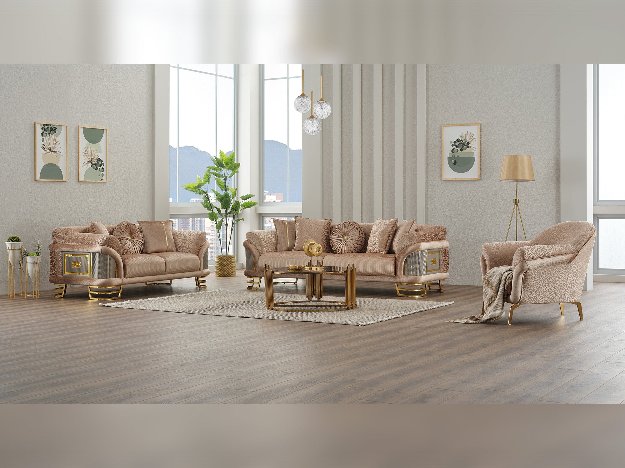 Versace 3-pieces (Sofa & Loveseat & Chair) Livingroom Set Beige