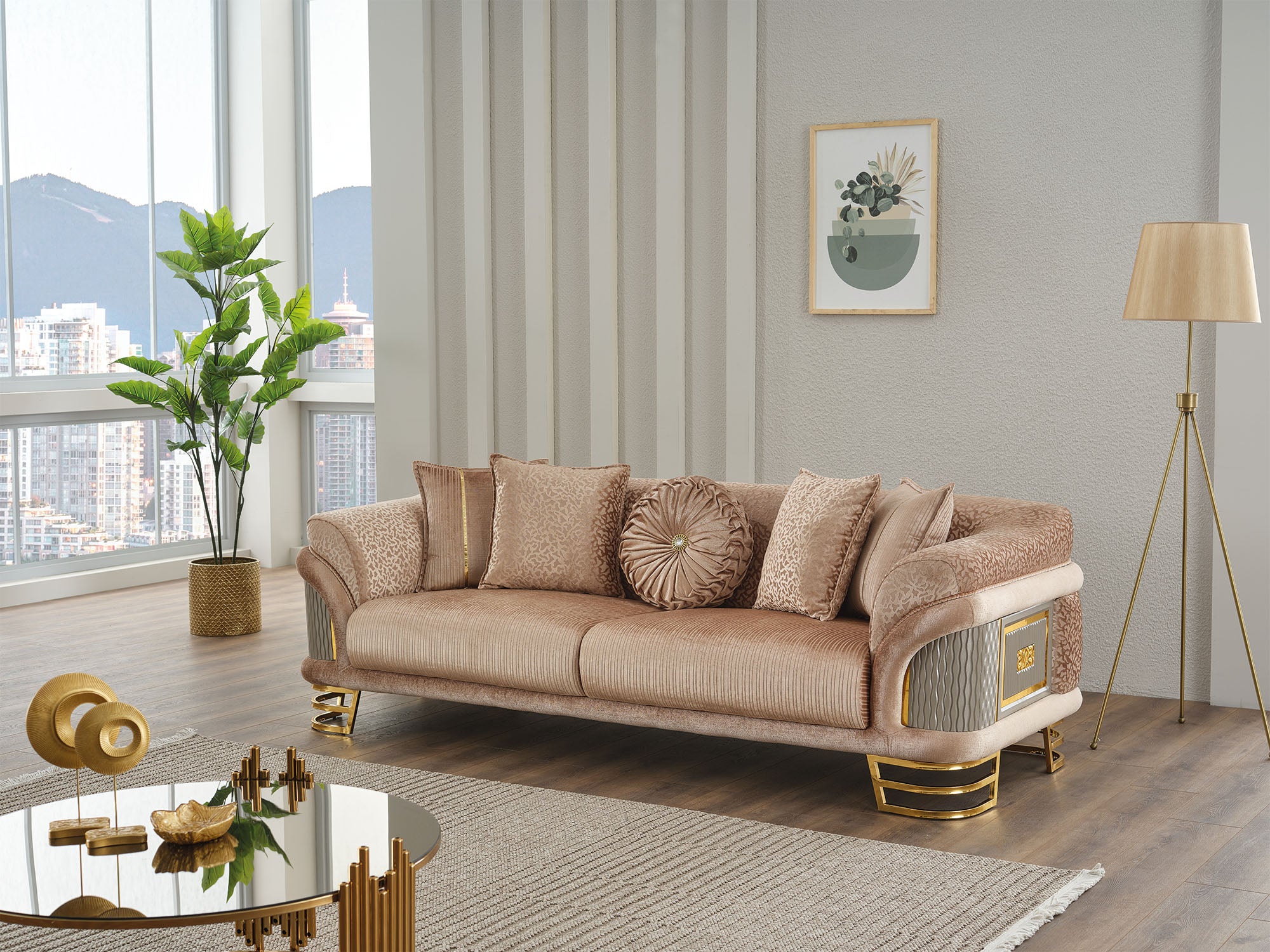 Versace 3-pieces (Sofa & Loveseat & Chair) Livingroom Set Beige