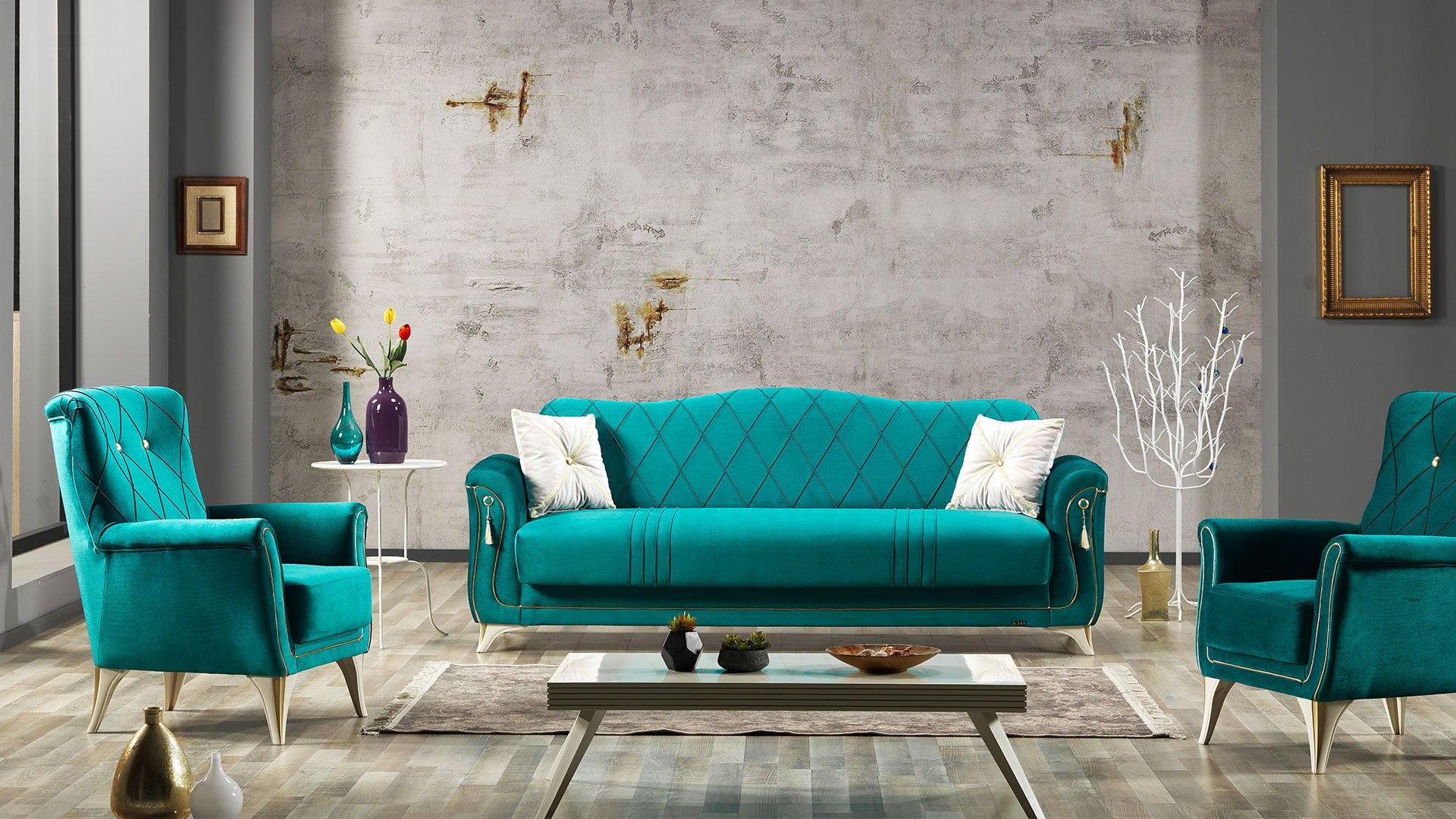Vienna Convertible Livingroom (1 Sofa & 2 Chair) Green